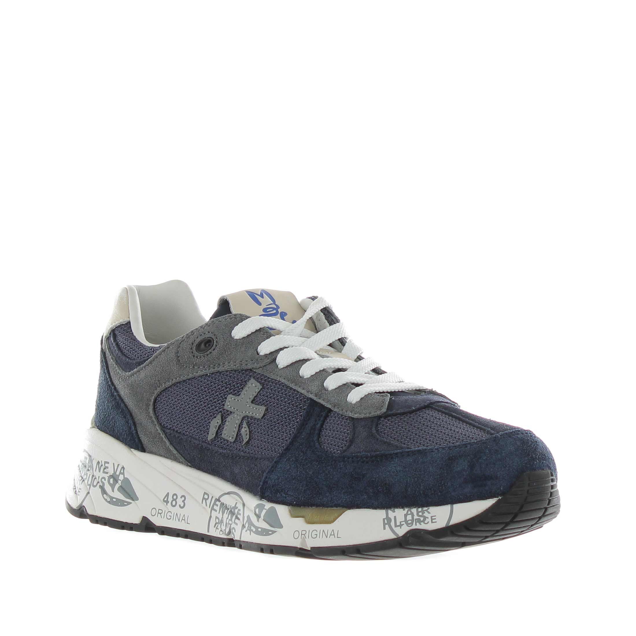 Premiata sneaker in camoscio e nylon a rete da uomo
