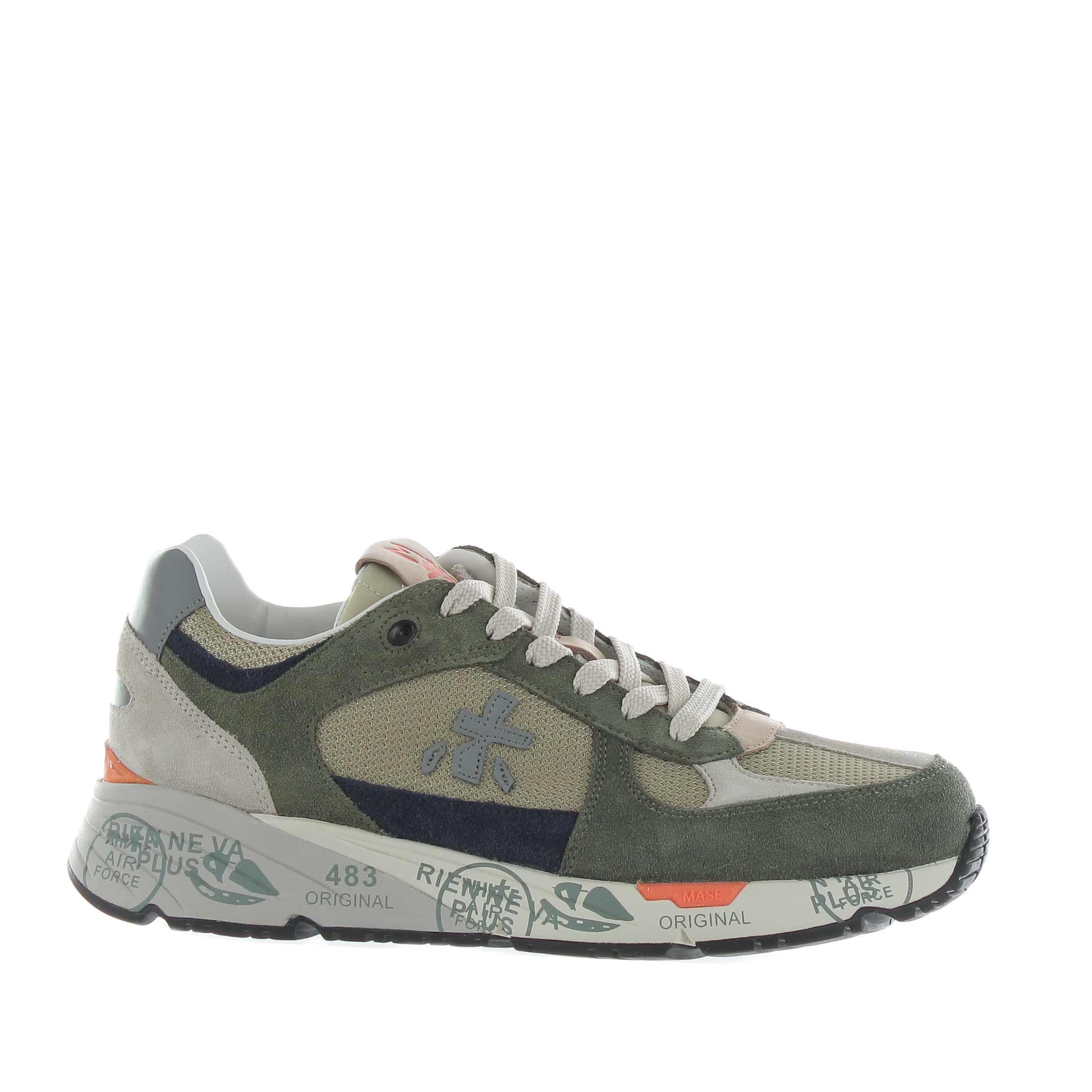Premiata sneaker in camoscio e nylon a rete da uomo