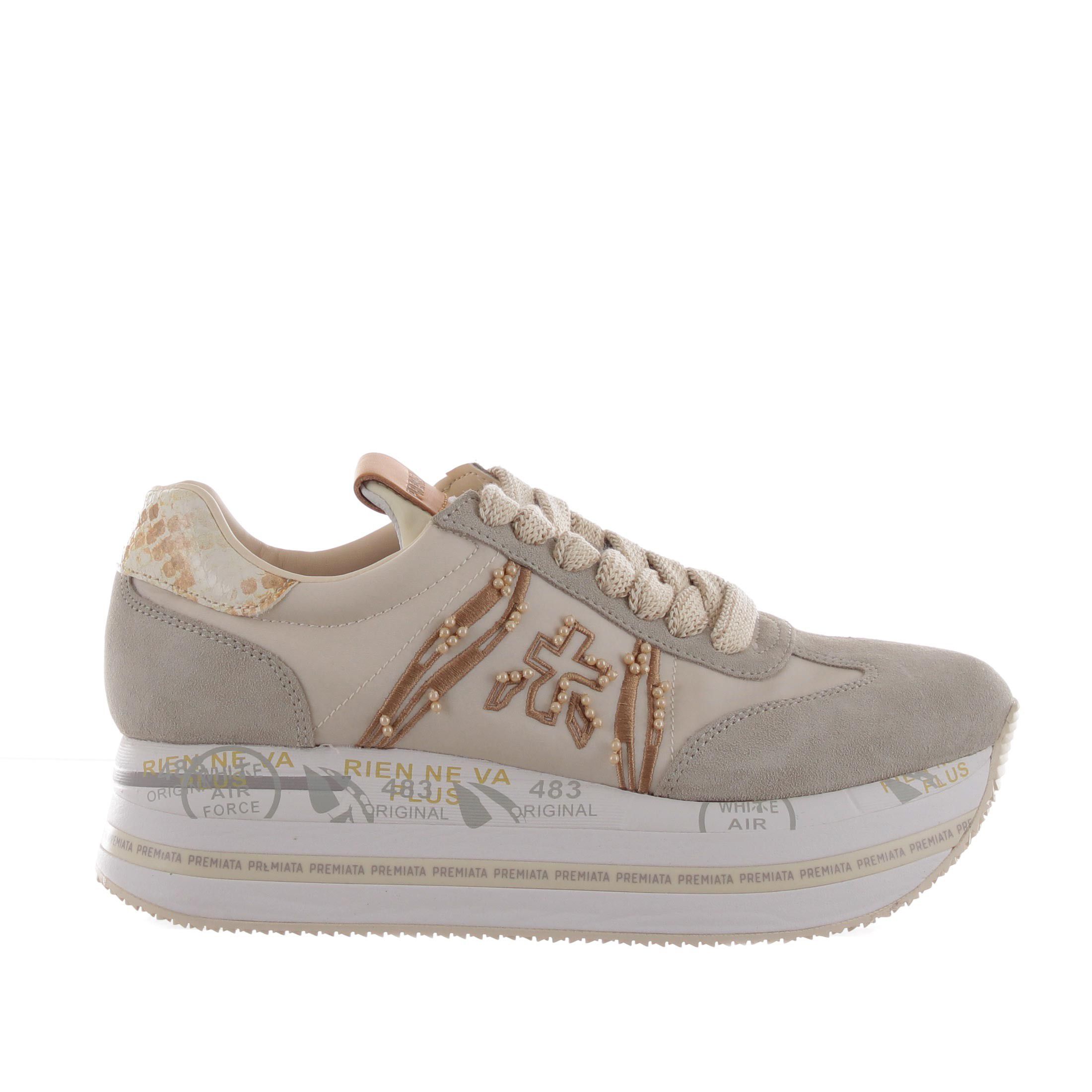 Premiata sneaker in camoscio e nylon da donna