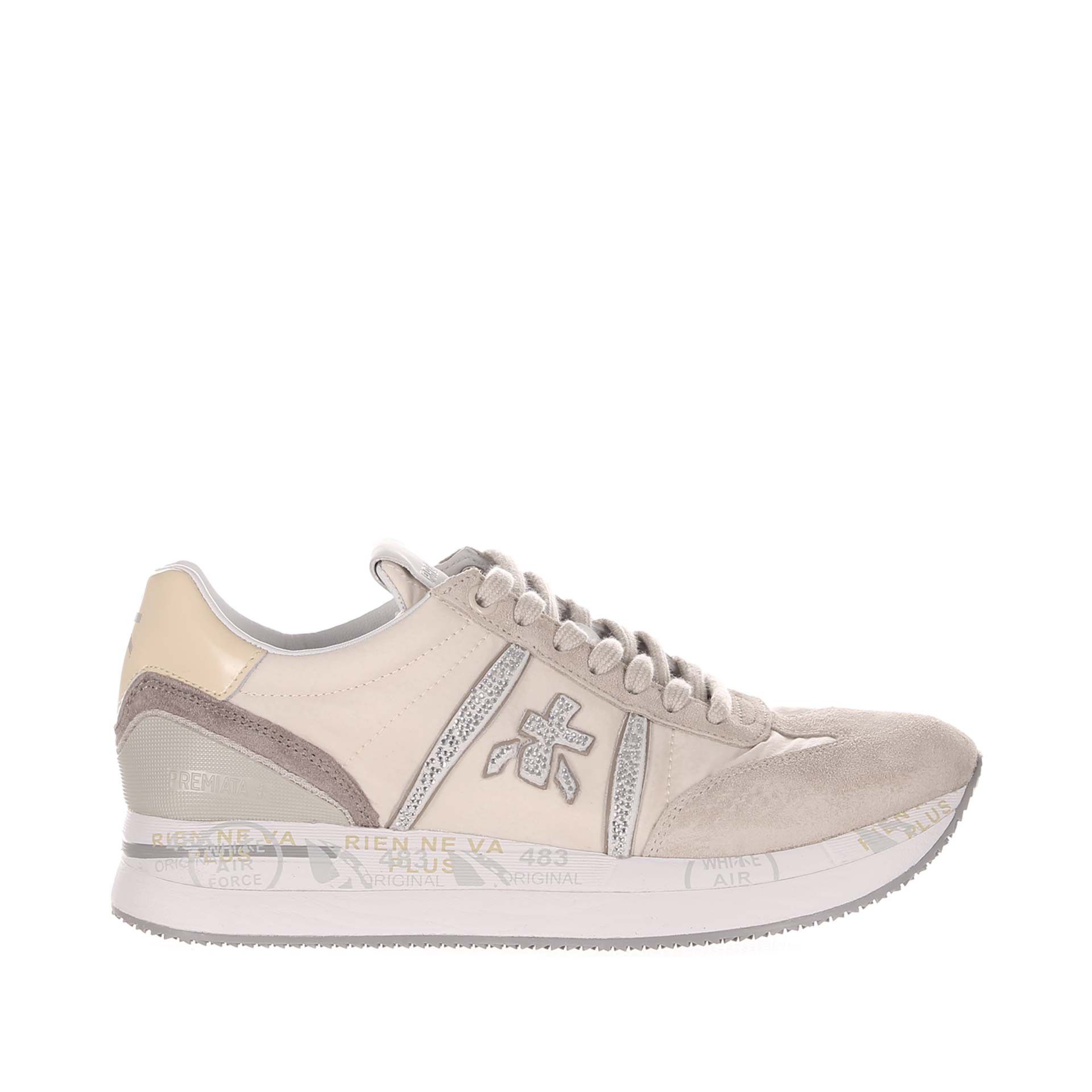 Premiata sneaker in camoscio e nylon con strass da donna