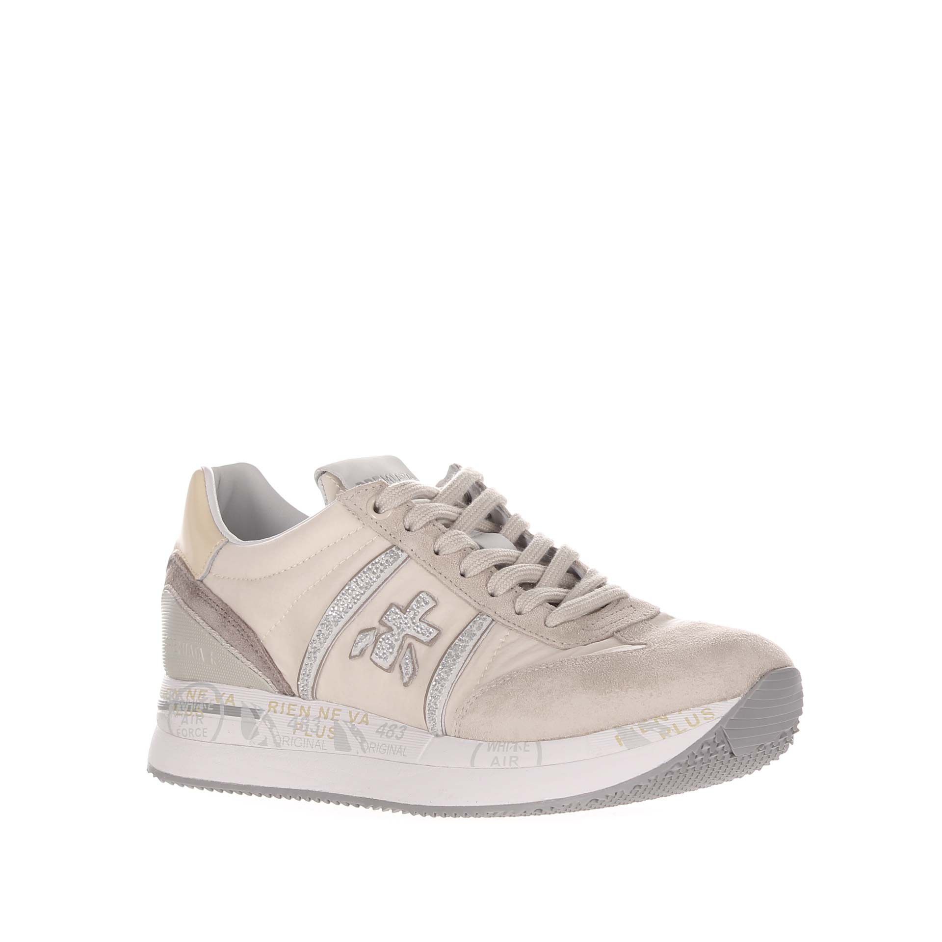 Premiata sneaker in camoscio e nylon con strass da donna