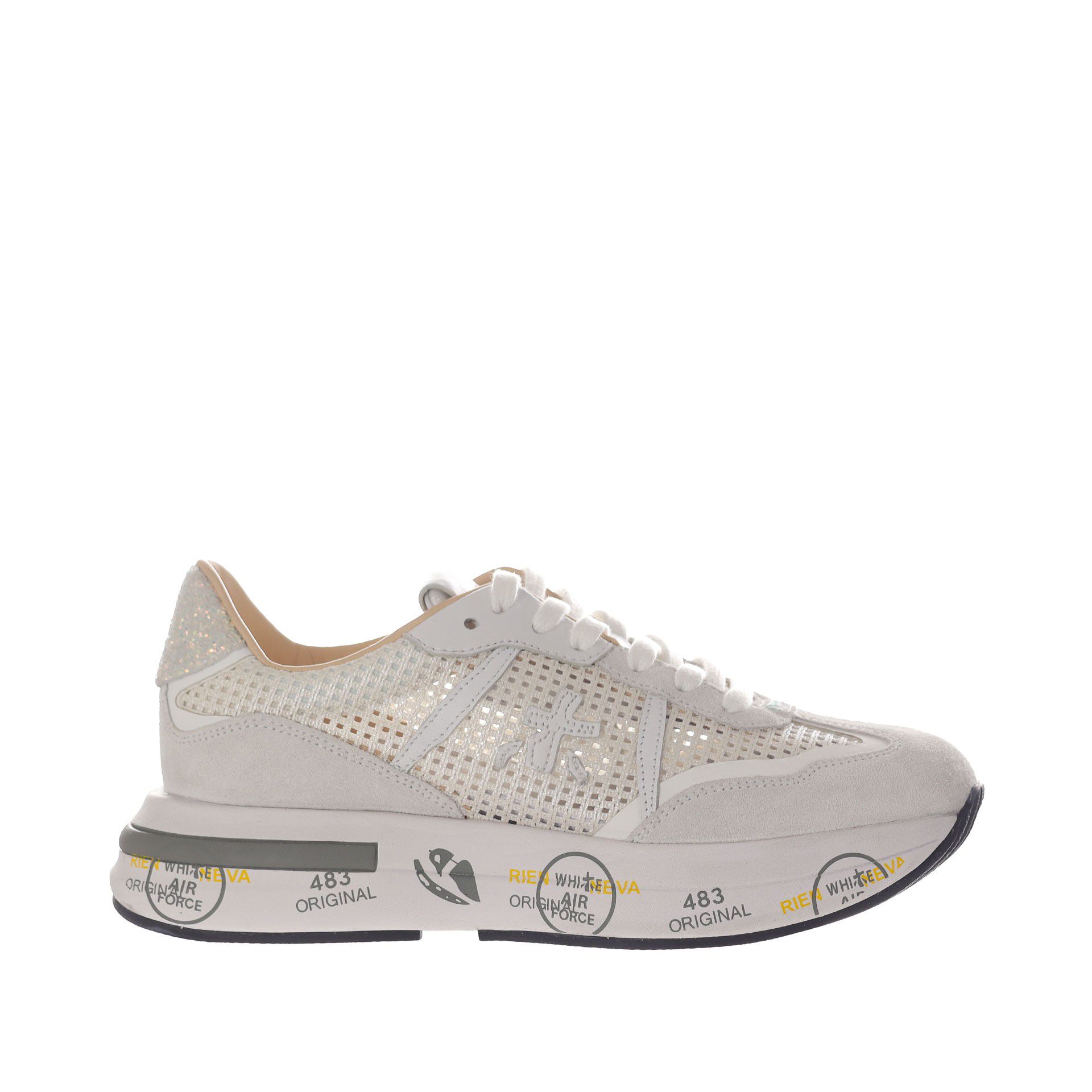 Premiata sneaker in camoscio e tessuto a rete da donna