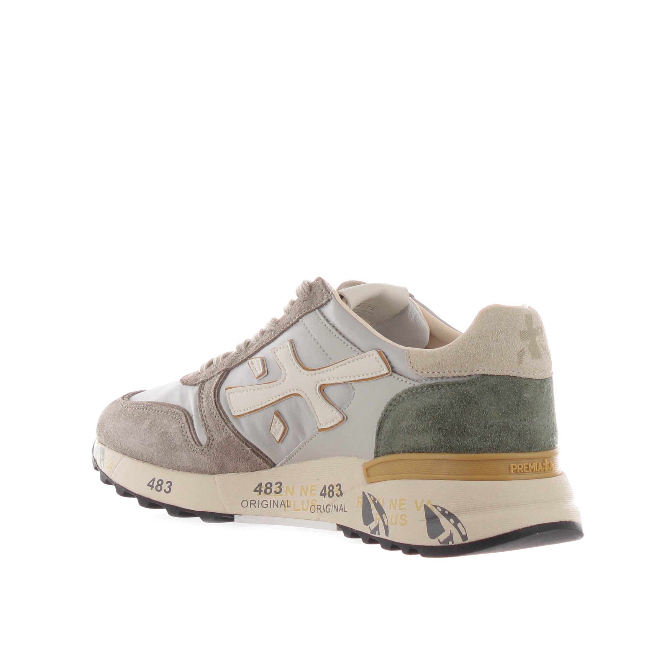 Premiata sneaker in camoscio e tessuto tecnico da uomo