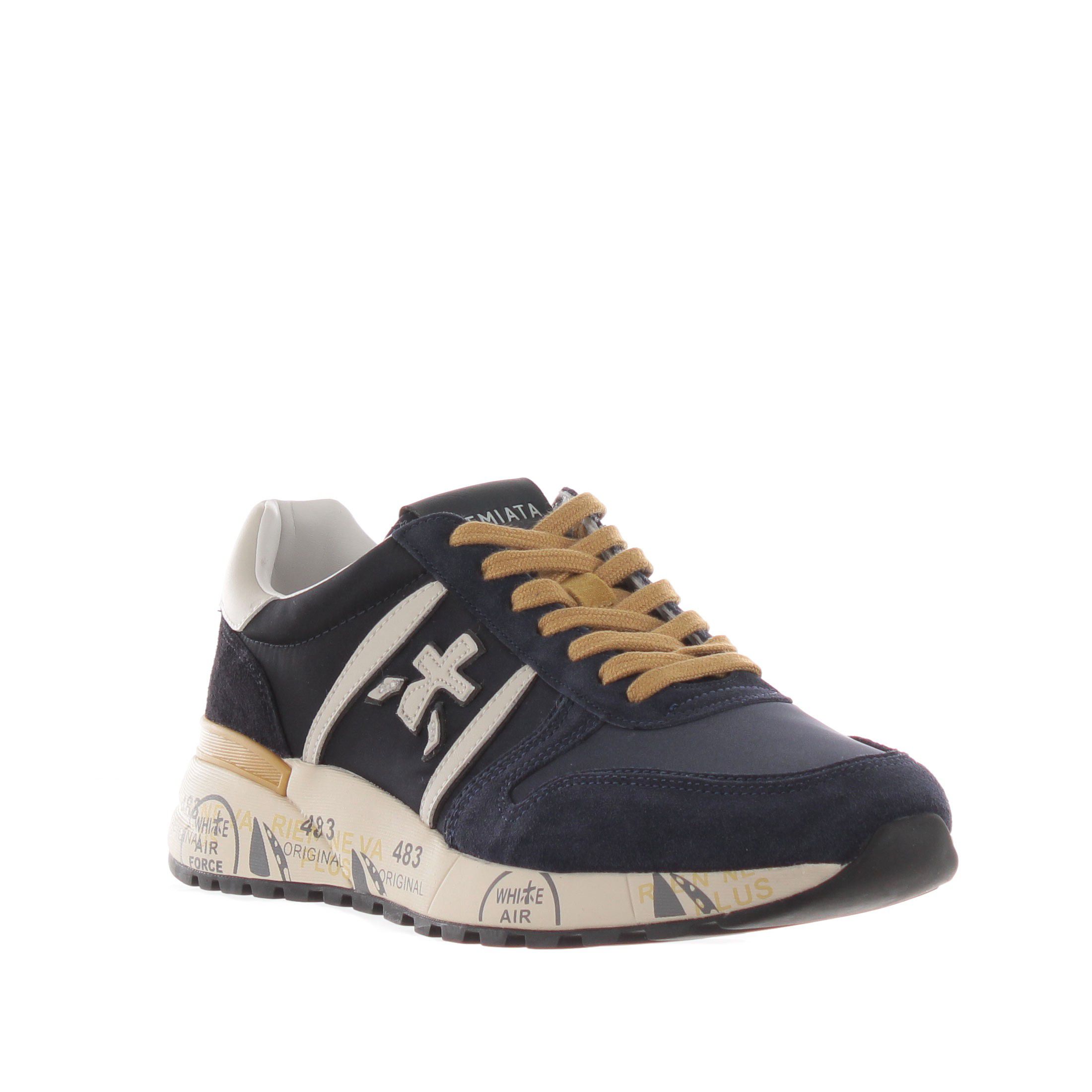 Premiata sneaker in camoscio e tessuto tecnico da uomo