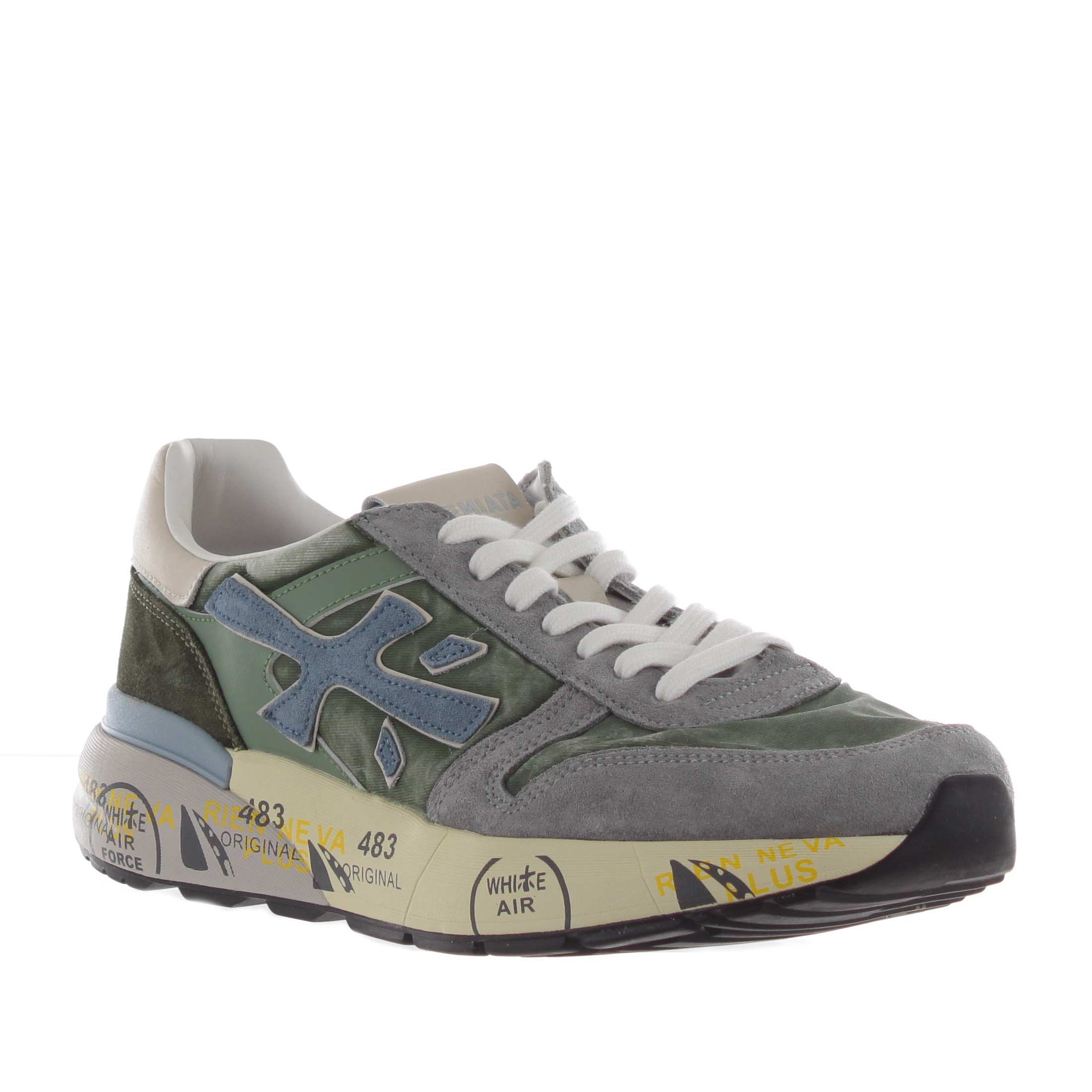 Premiata sneaker in camoscio e tessuto tecnico da uomo