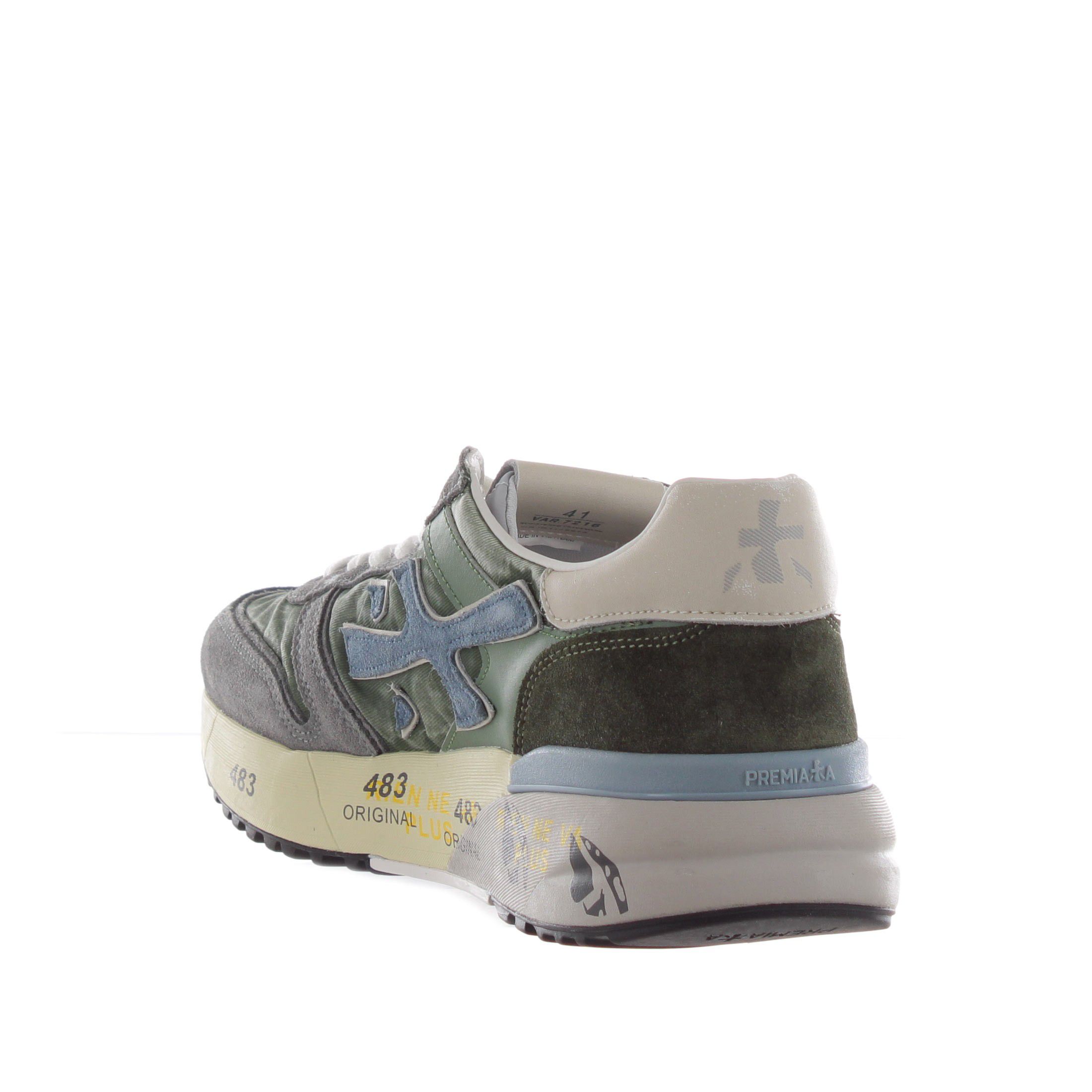 Premiata sneaker in camoscio e tessuto tecnico da uomo