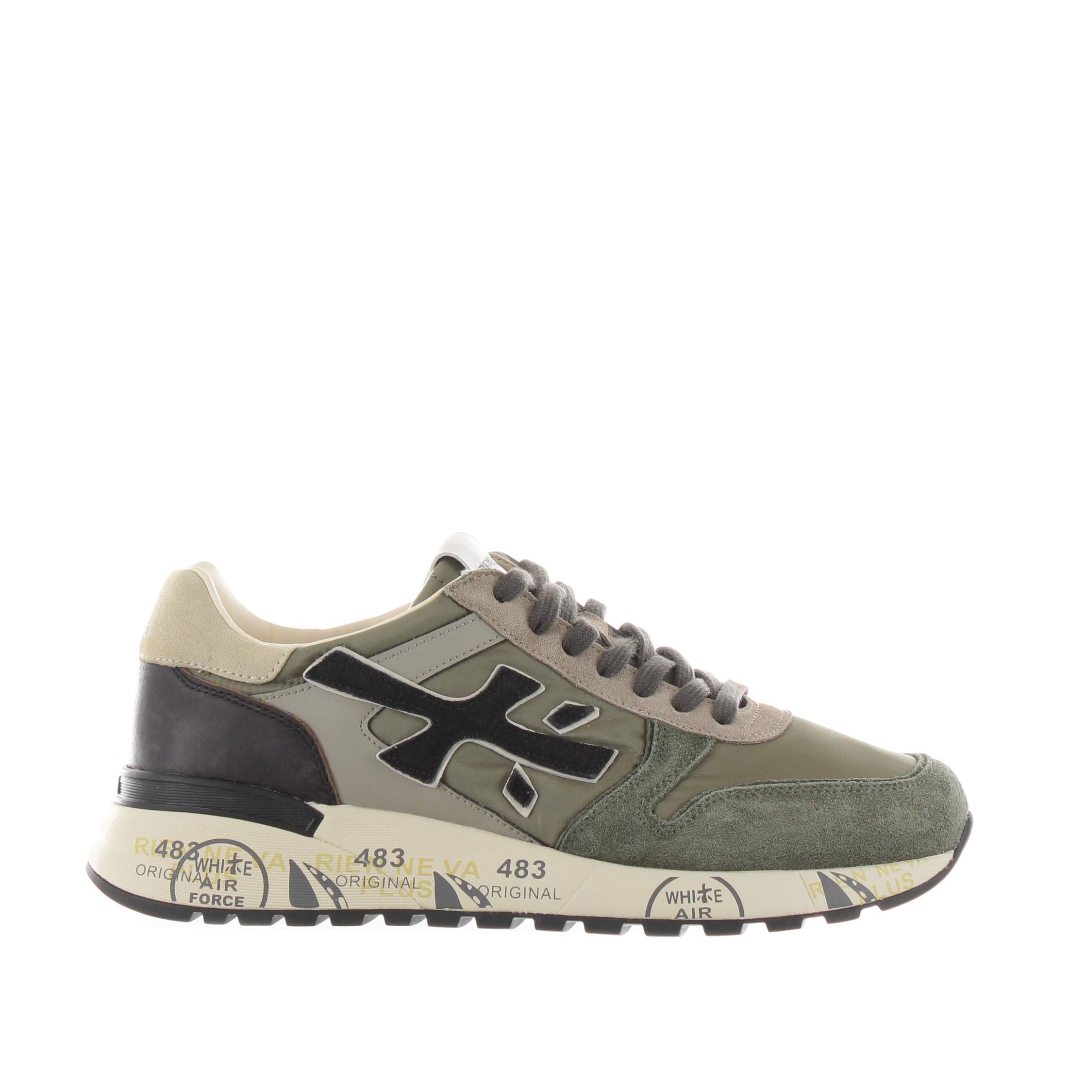 Premiata sneaker in camoscio e tessuto tecnico da uomo