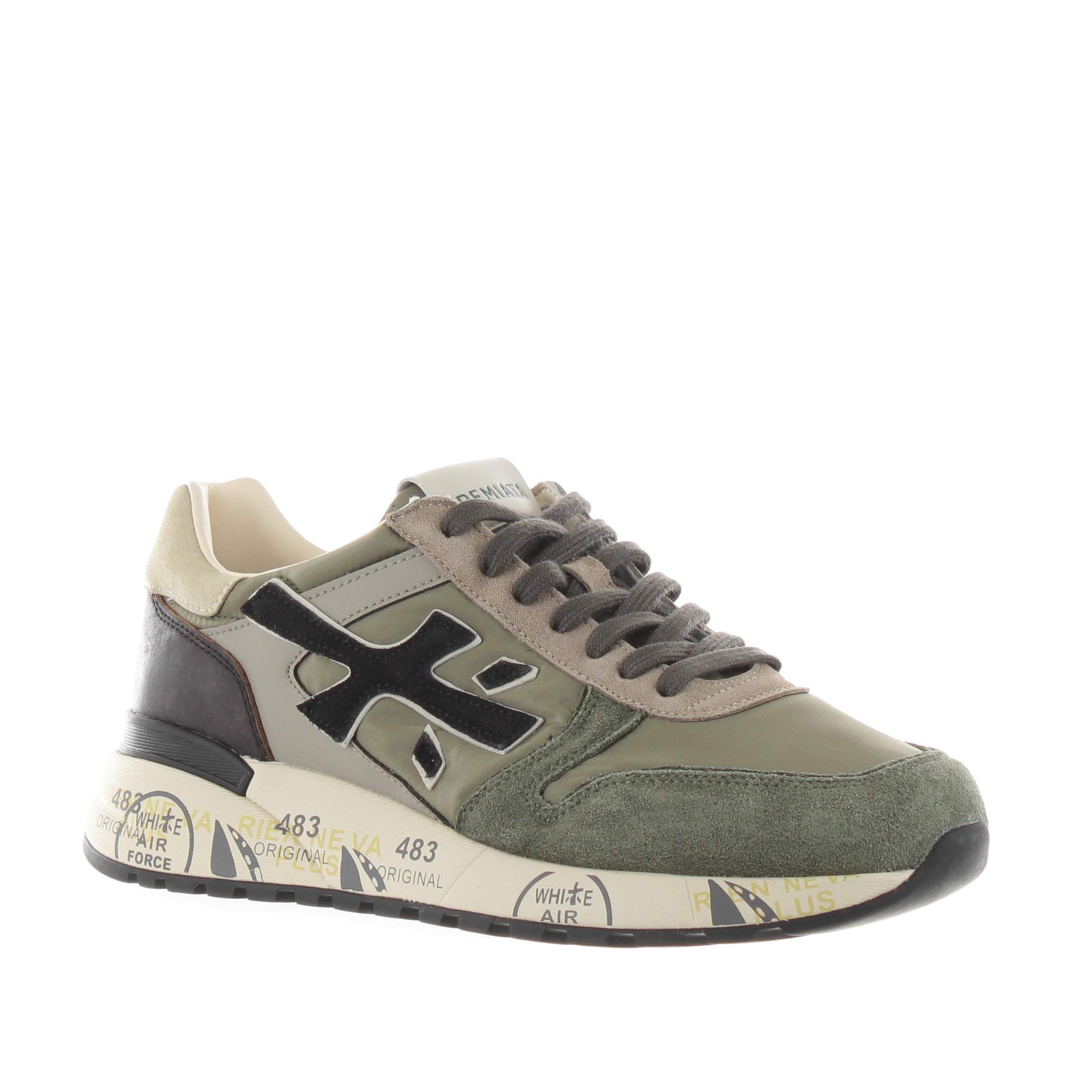 Premiata sneaker in camoscio e tessuto tecnico da uomo