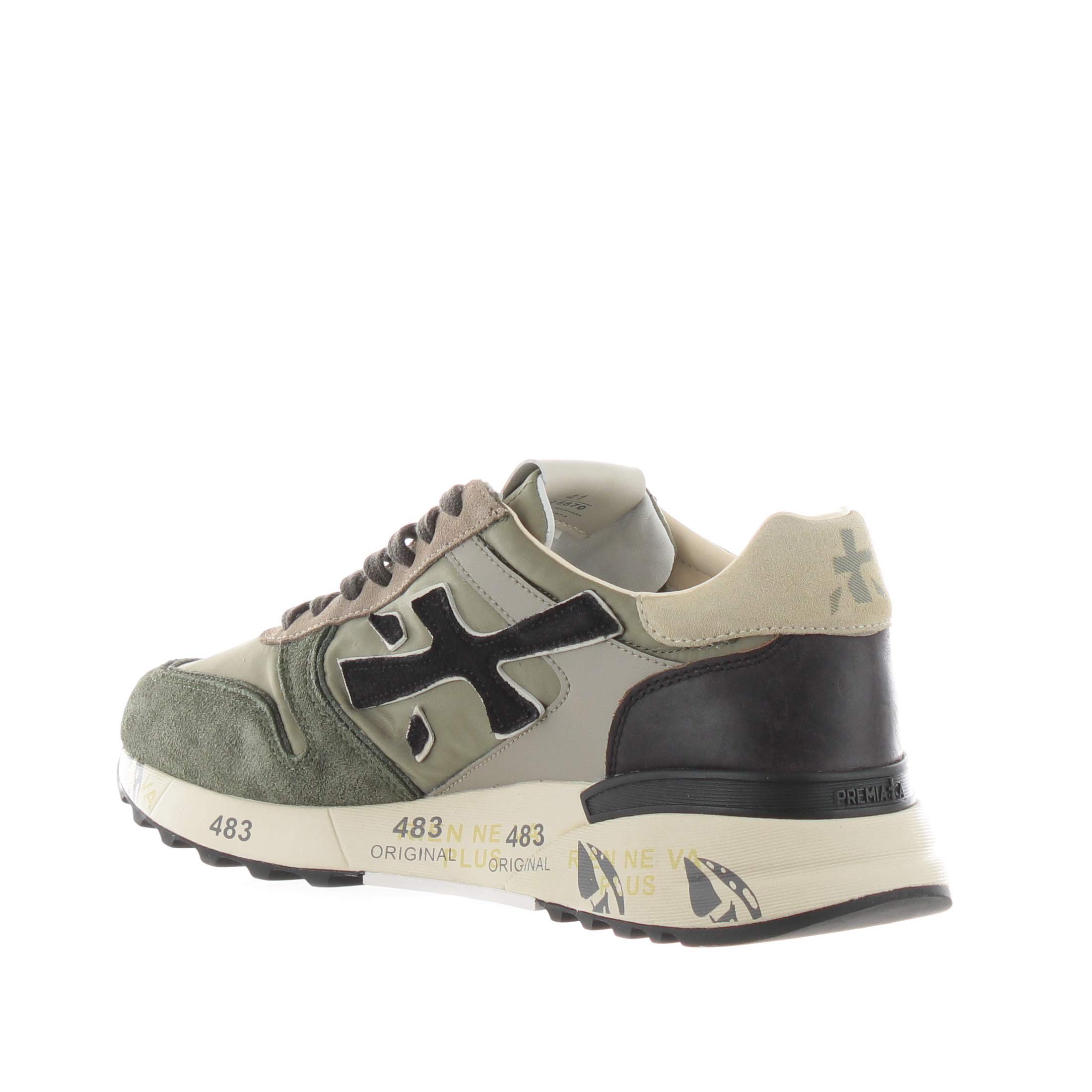 Premiata sneaker in camoscio e tessuto tecnico da uomo