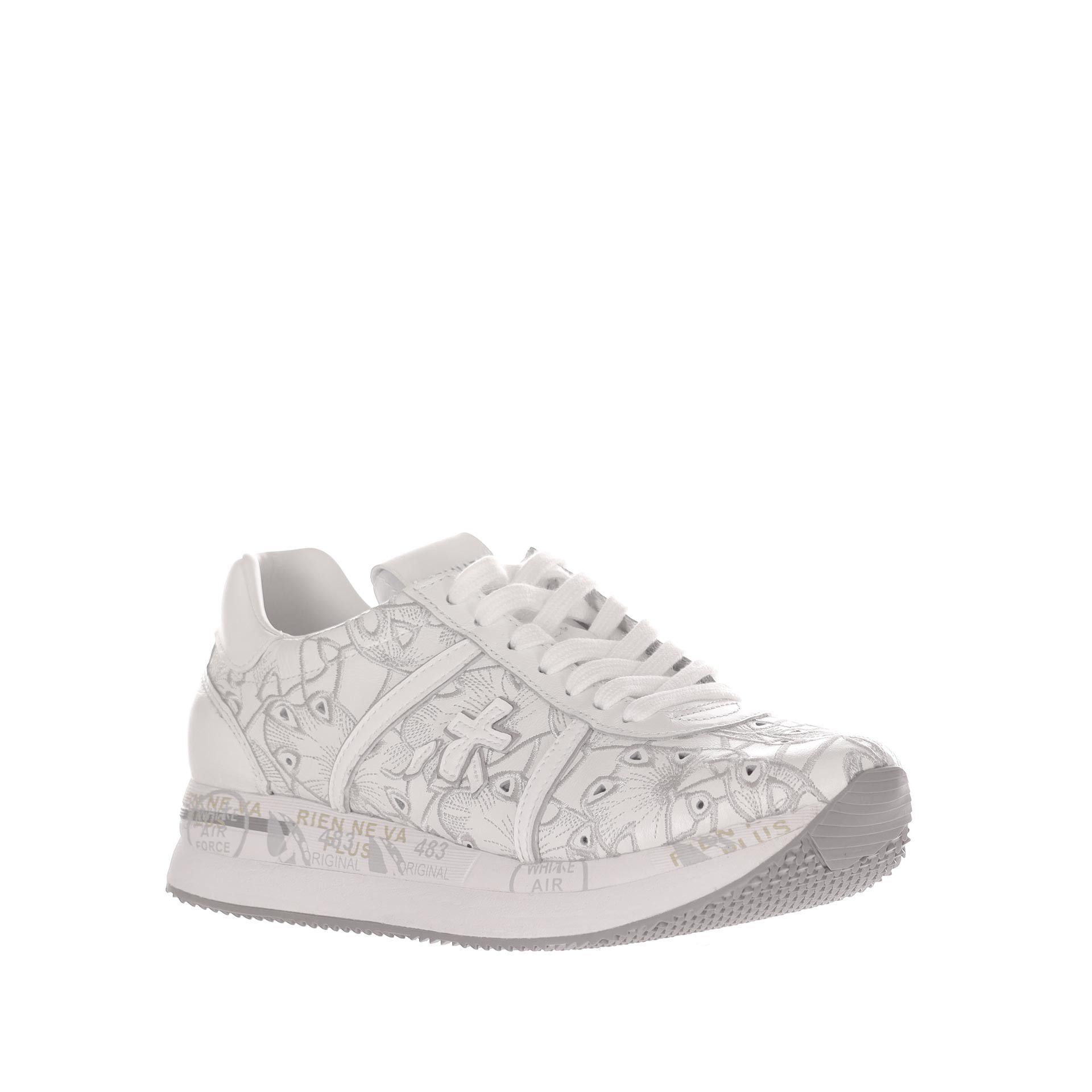 Premiata sneaker in pelle con ricami da donna