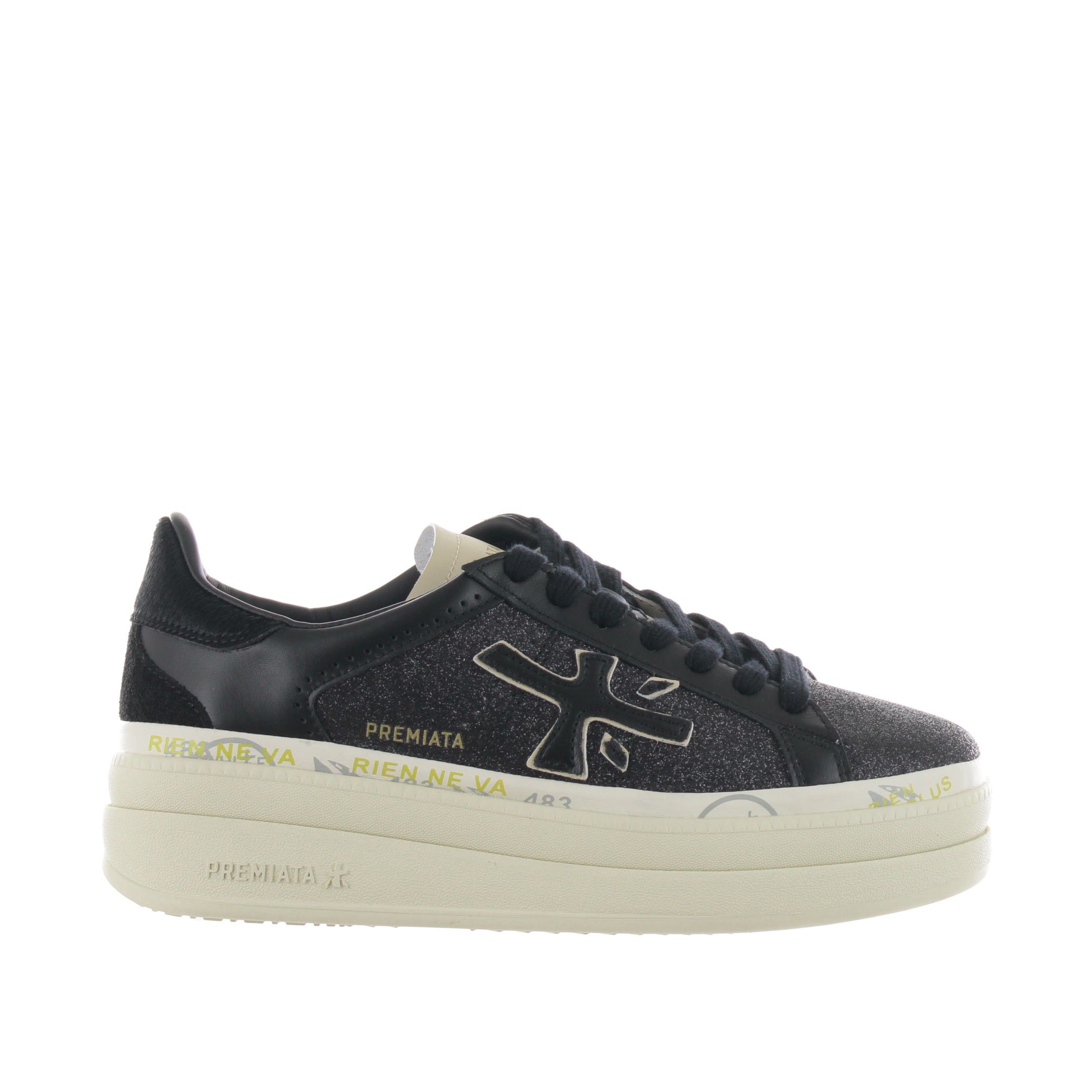 Premiata sneaker in pelle e glitter da donna