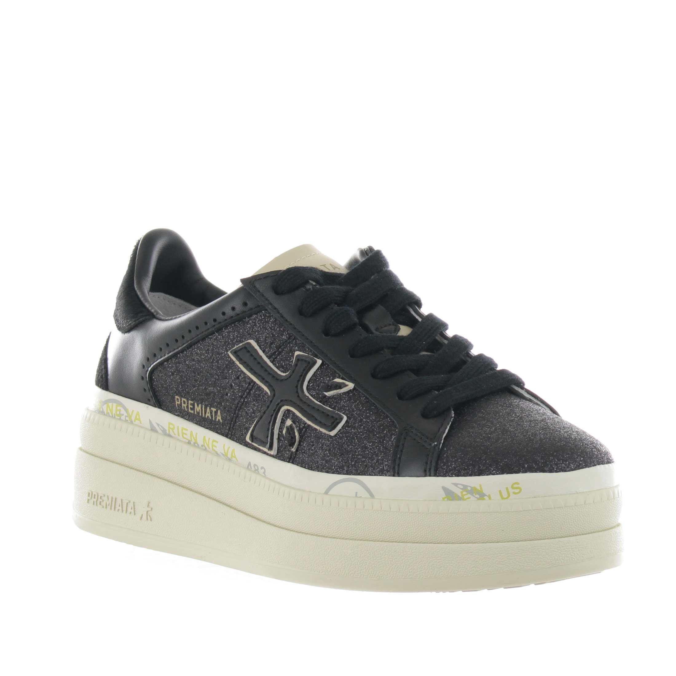 Premiata sneaker in pelle e glitter da donna