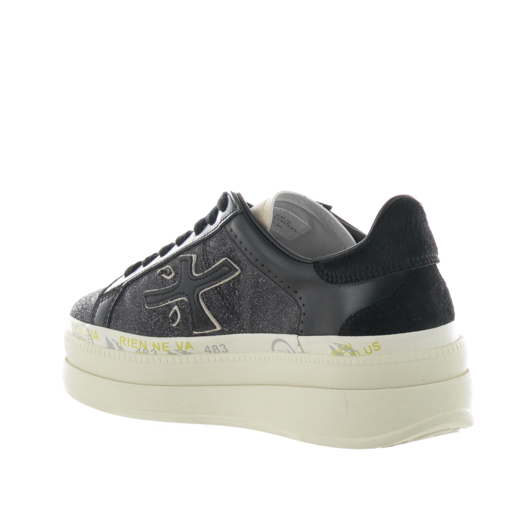 Premiata sneaker in pelle e glitter da donna