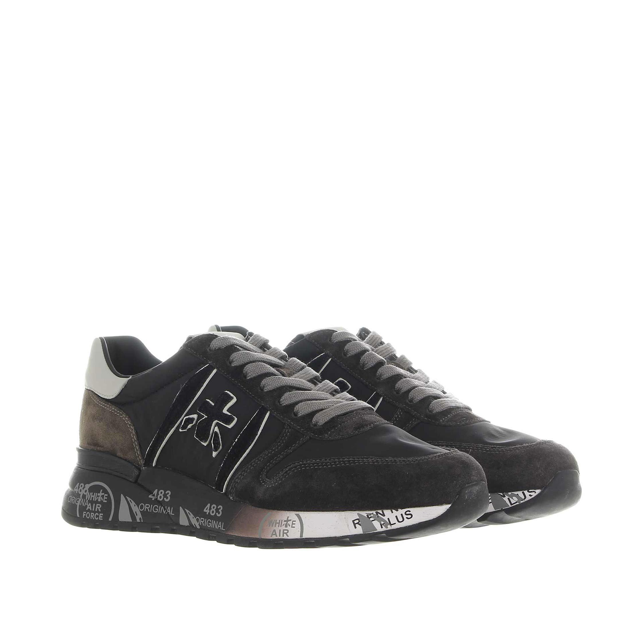 Premiata sneaker lander in camoscio e nylon délavé da uomo