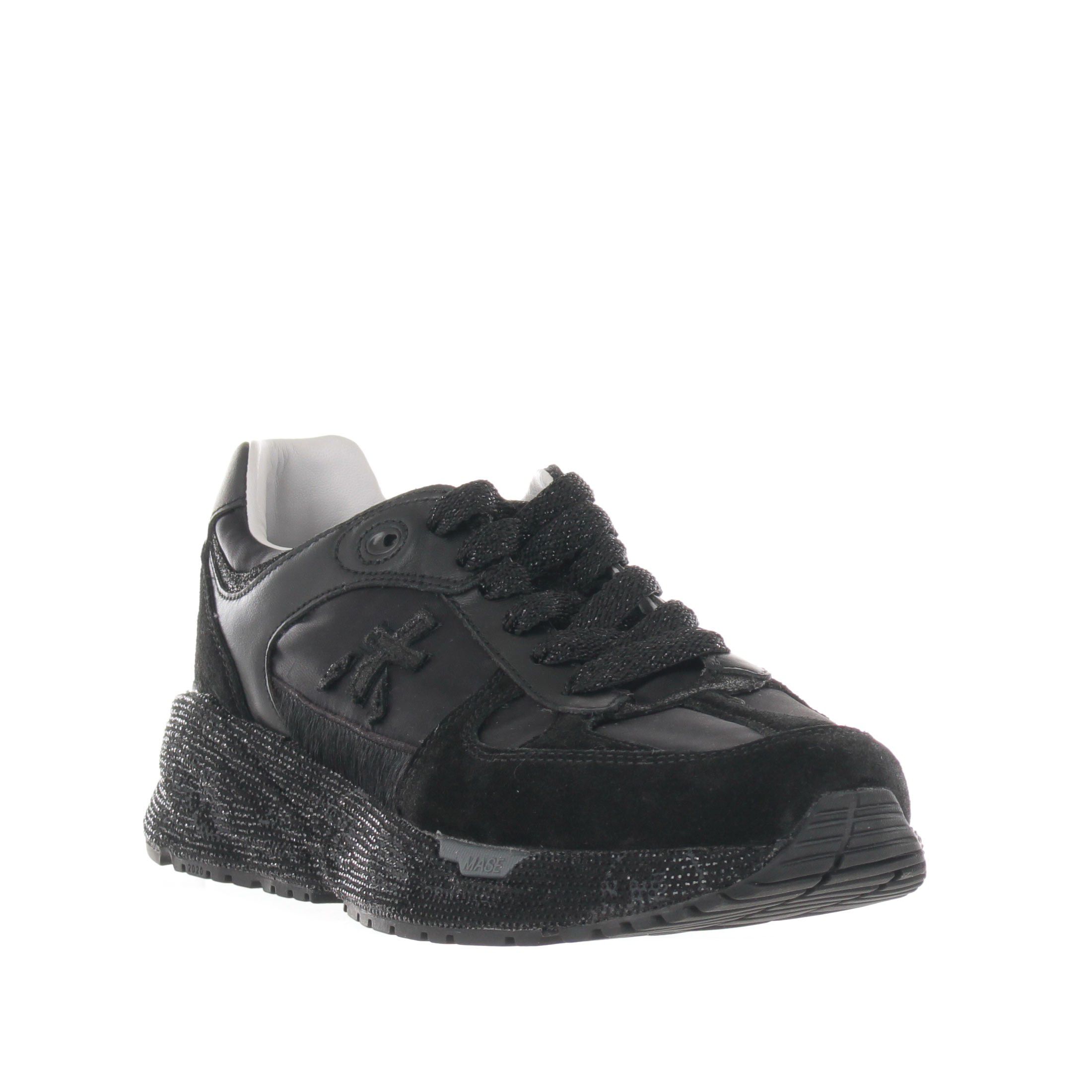 Premiata sneaker mased in camoscio con strass da donna