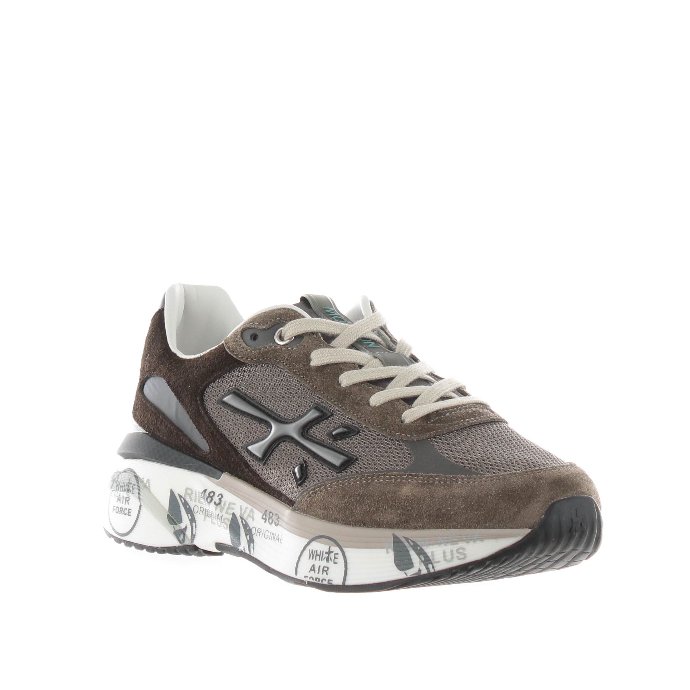 Premiata sneaker moerun in camoscio e mesh a rete da uomo