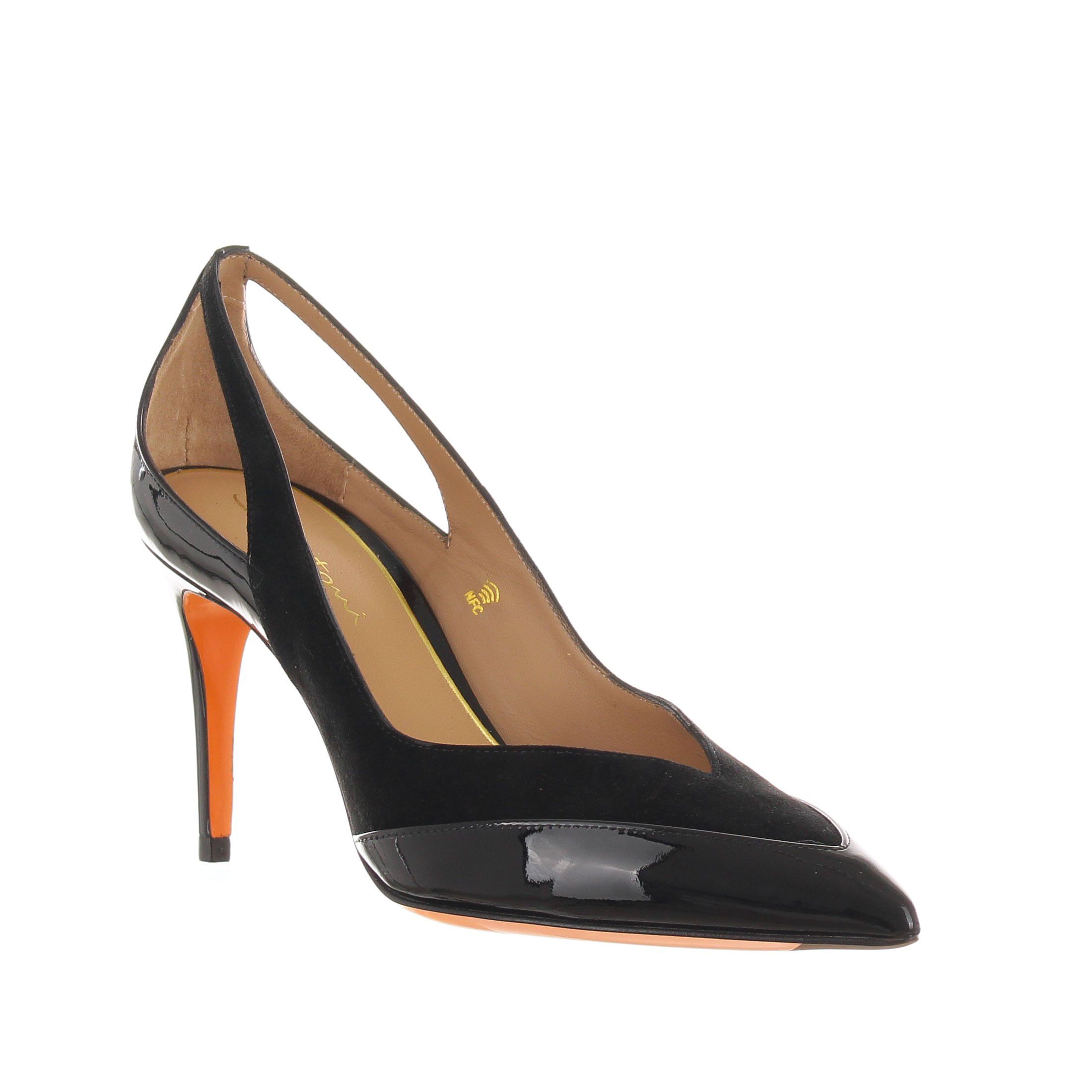 Santoni décolleté in vernice e camoscio da donna