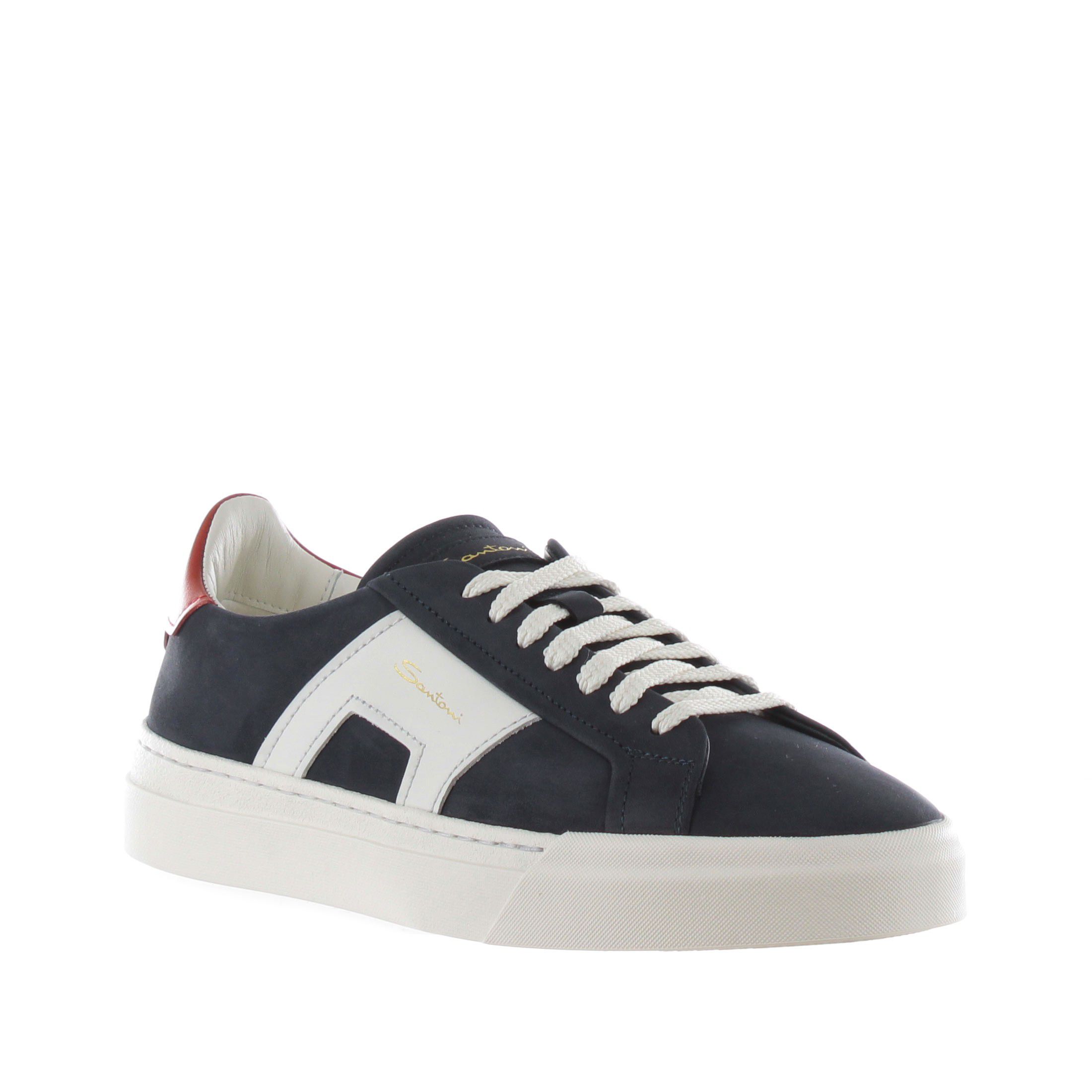 Santoni double buckle sneaker in nabuk da uomo