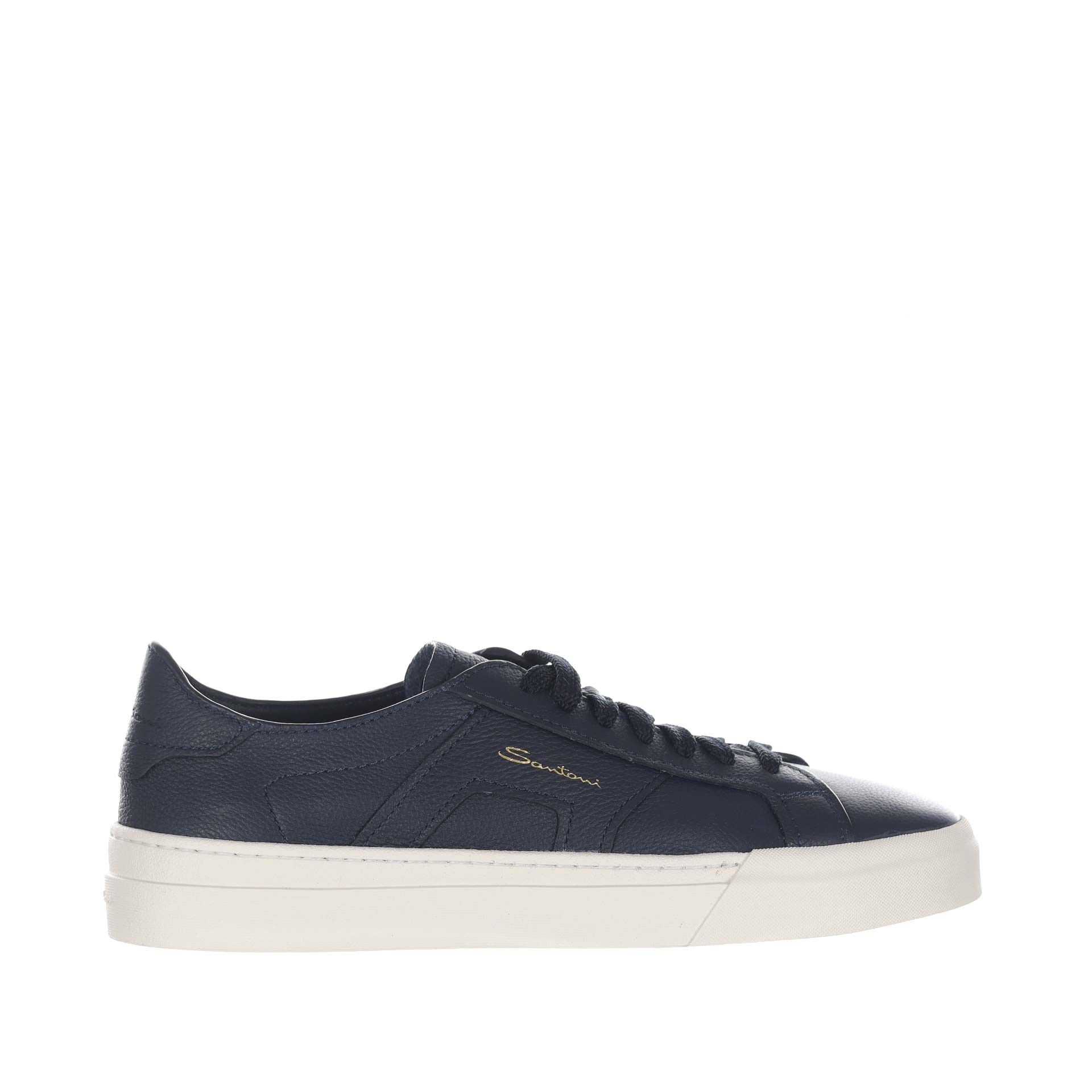 Santoni double buckle sneaker in pelle bottalata da uomo
