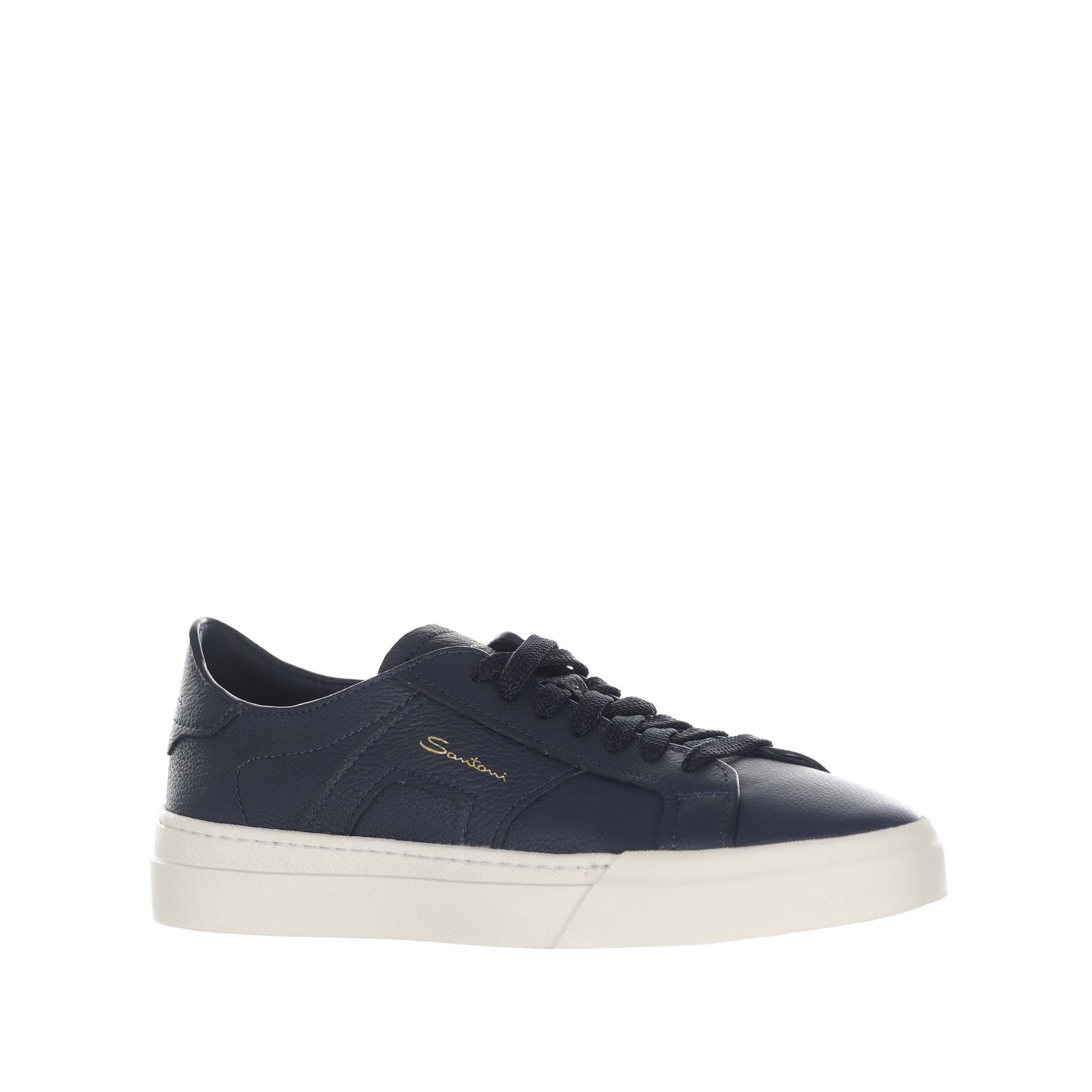 Santoni double buckle sneaker in pelle bottalata da uomo