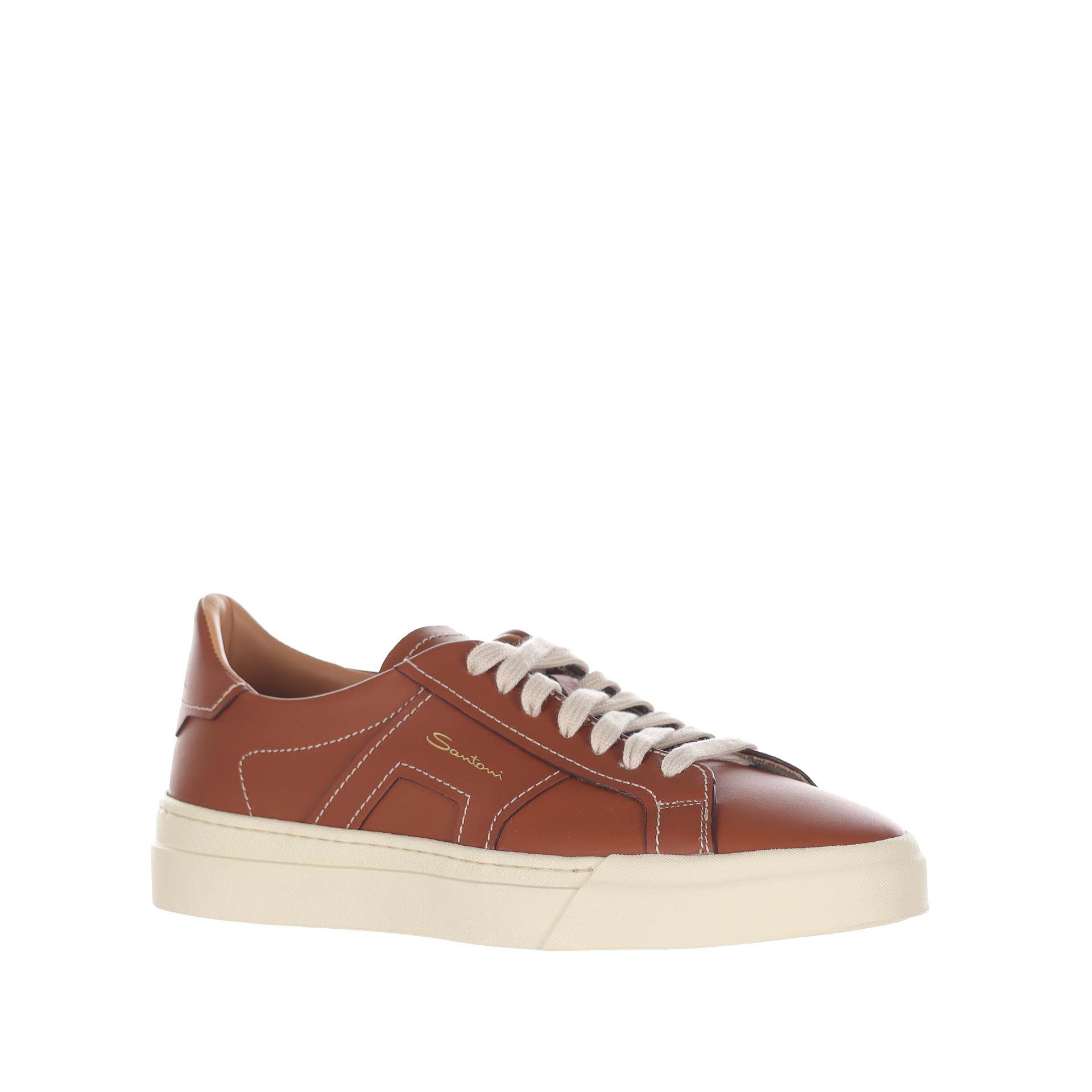 Santoni double buckle sneaker in pelle da uomo