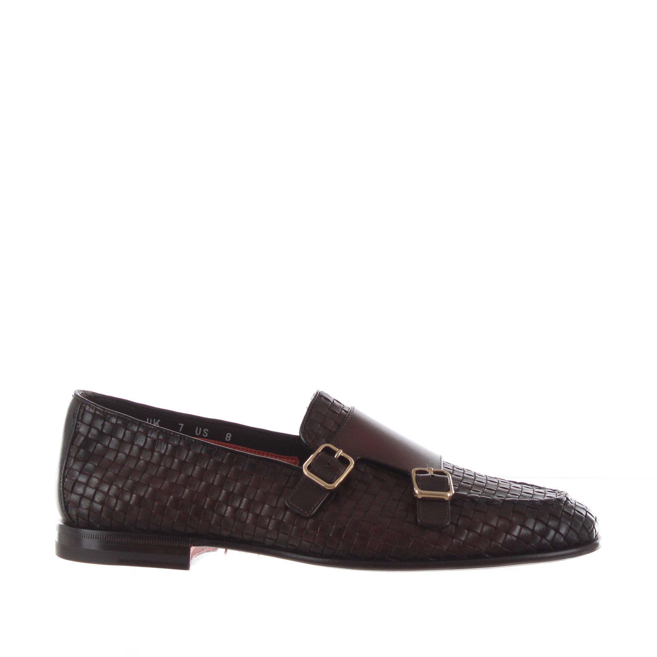 Santoni double monk strap in pelle intrecciata da uomo
