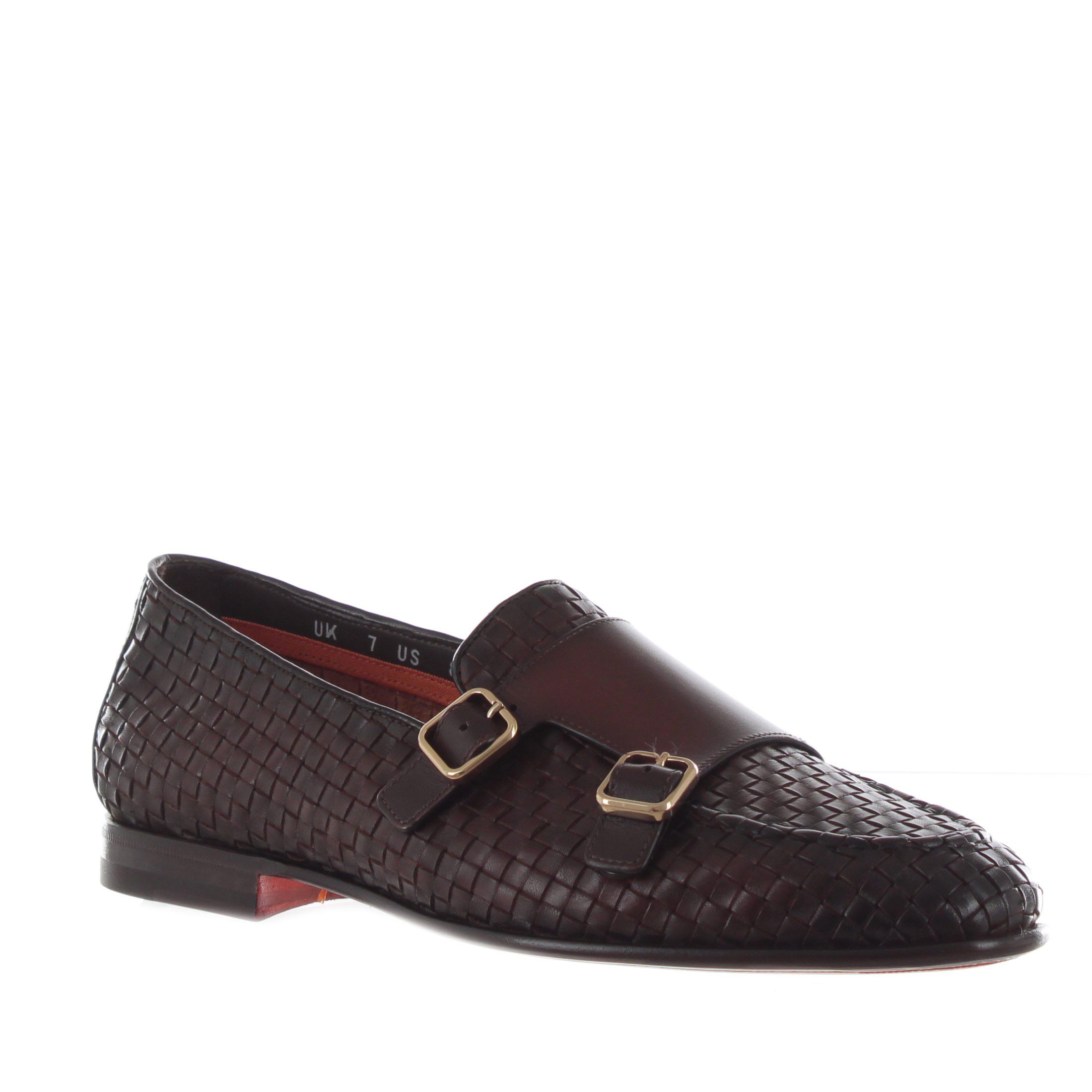 Santoni double monk strap in pelle intrecciata da uomo