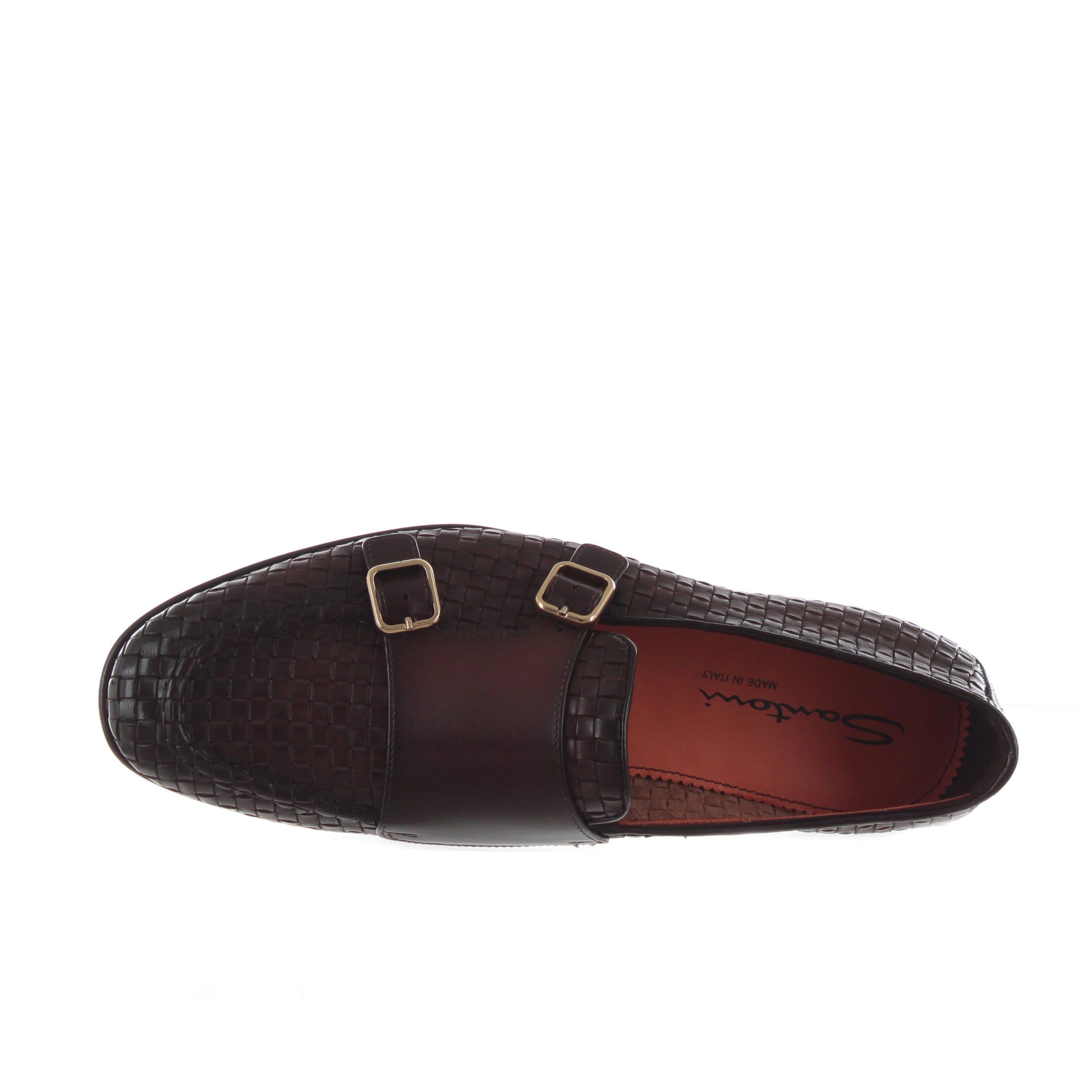 Santoni double monk strap in pelle intrecciata da uomo