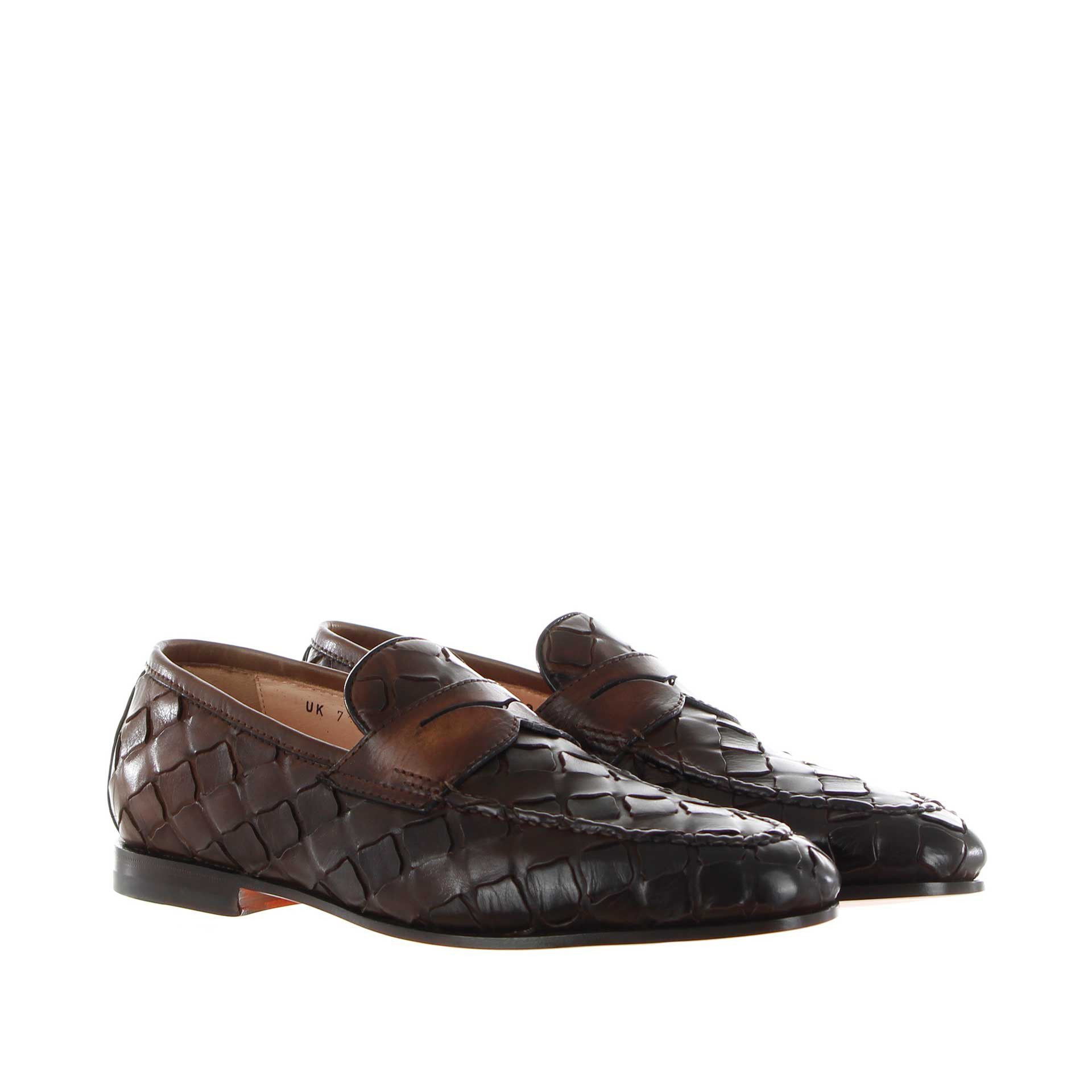 Santoni mocassino in pelle intrecciata da uomo