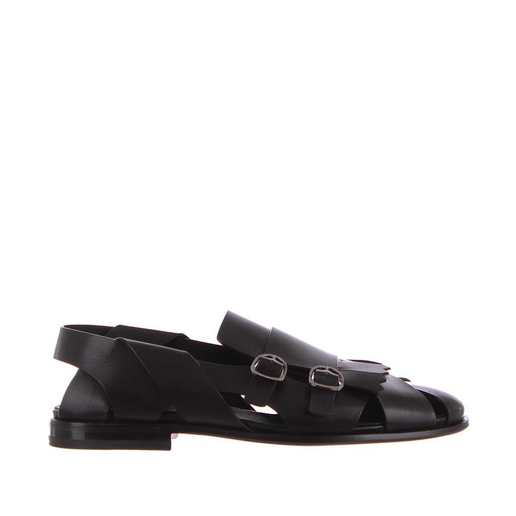 Santoni sandalo in pelle con double monk strap da uomo