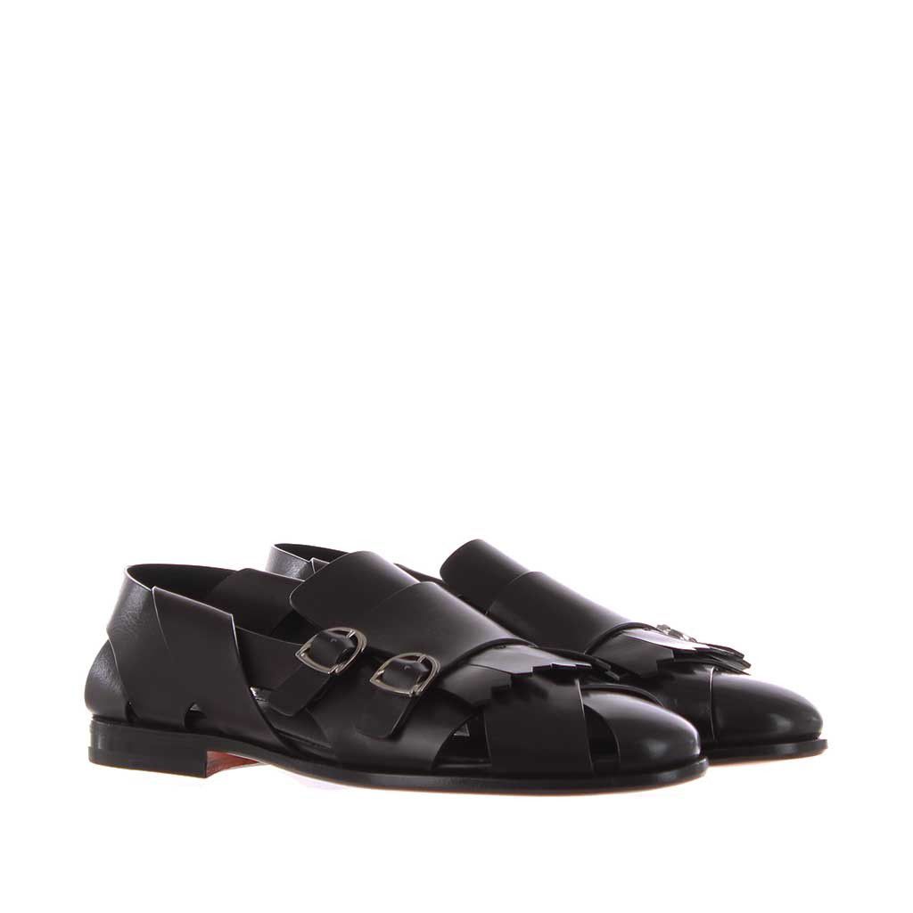 Santoni sandalo in pelle con double monk strap da uomo