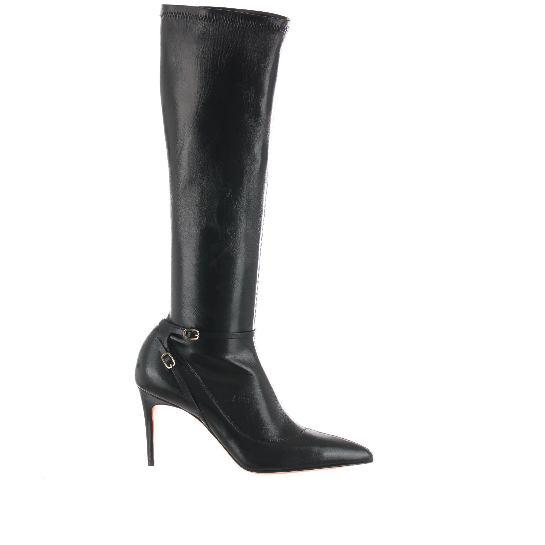 Santoni stivale a punta in pelle con gambale stretch da donna