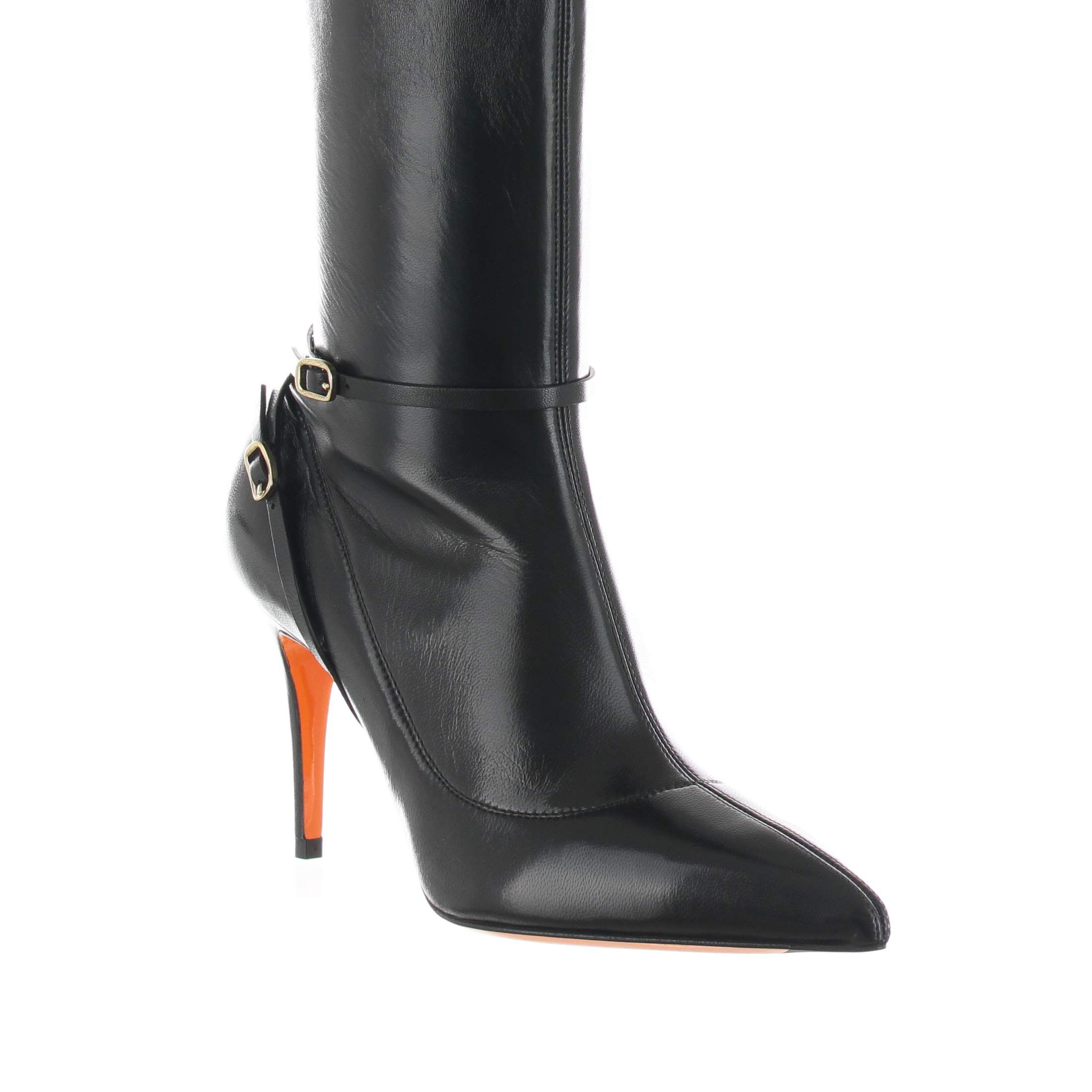 Santoni stivale a punta in pelle con gambale stretch da donna