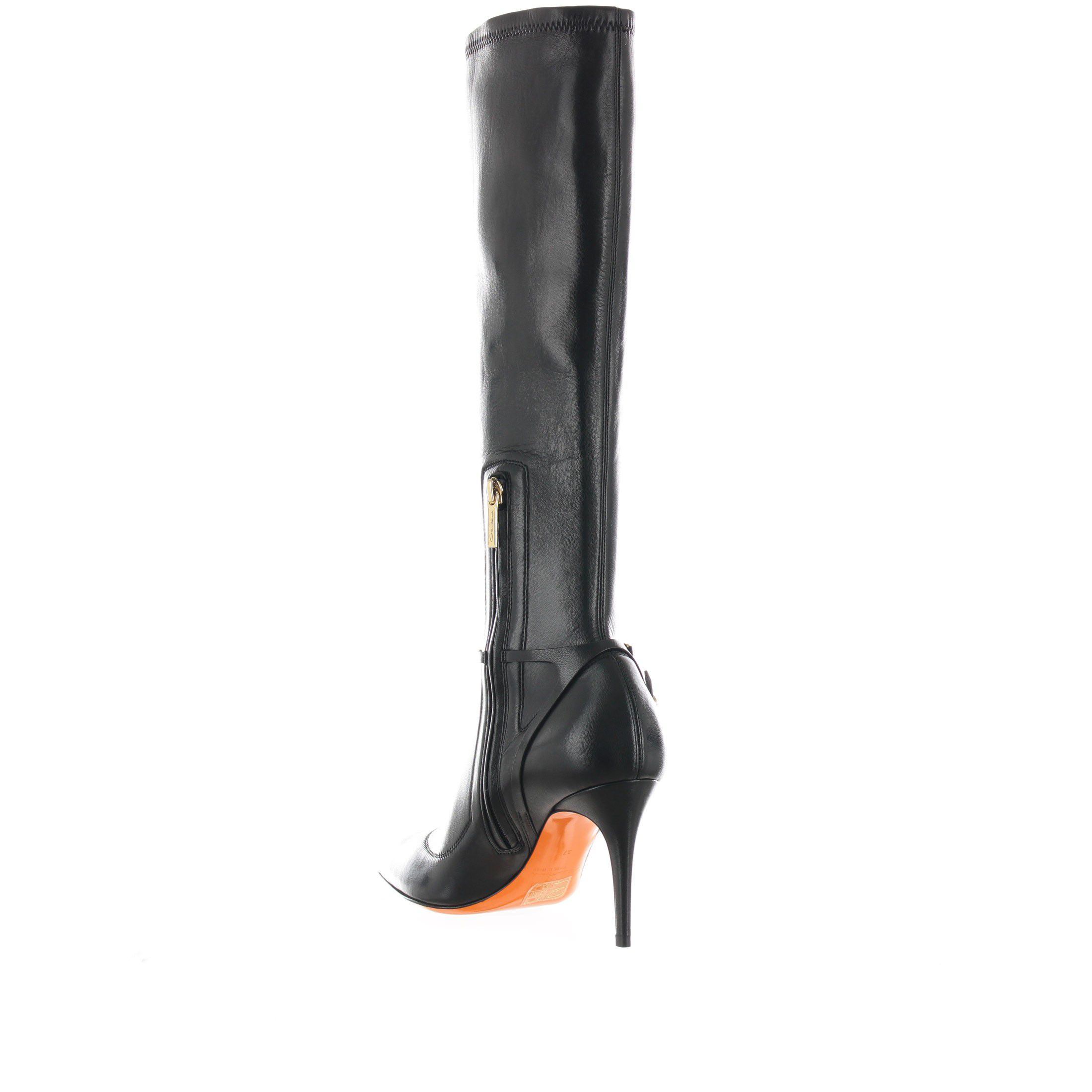 Santoni stivale a punta in pelle con gambale stretch da donna