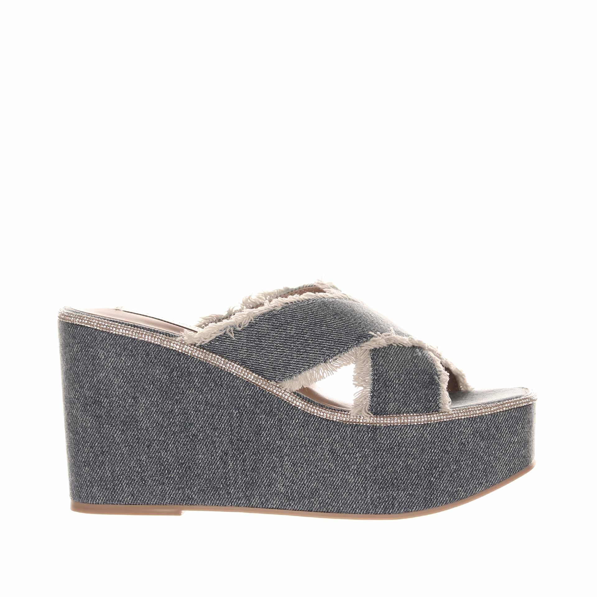 Steve madden sabot con zeppa in denim con strass da donna