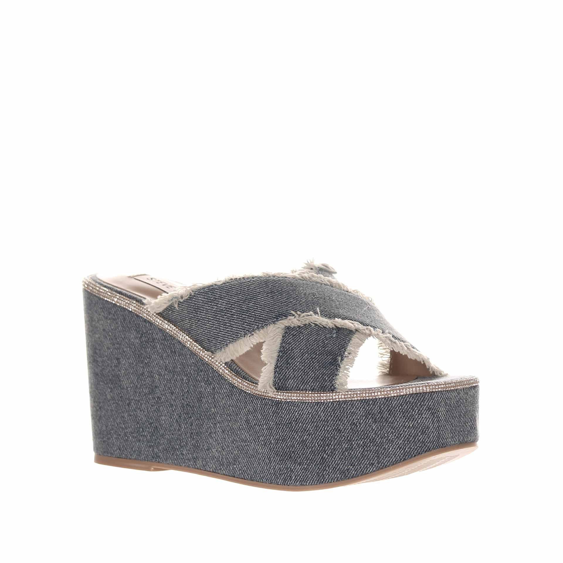 Steve madden sabot con zeppa in denim con strass da donna