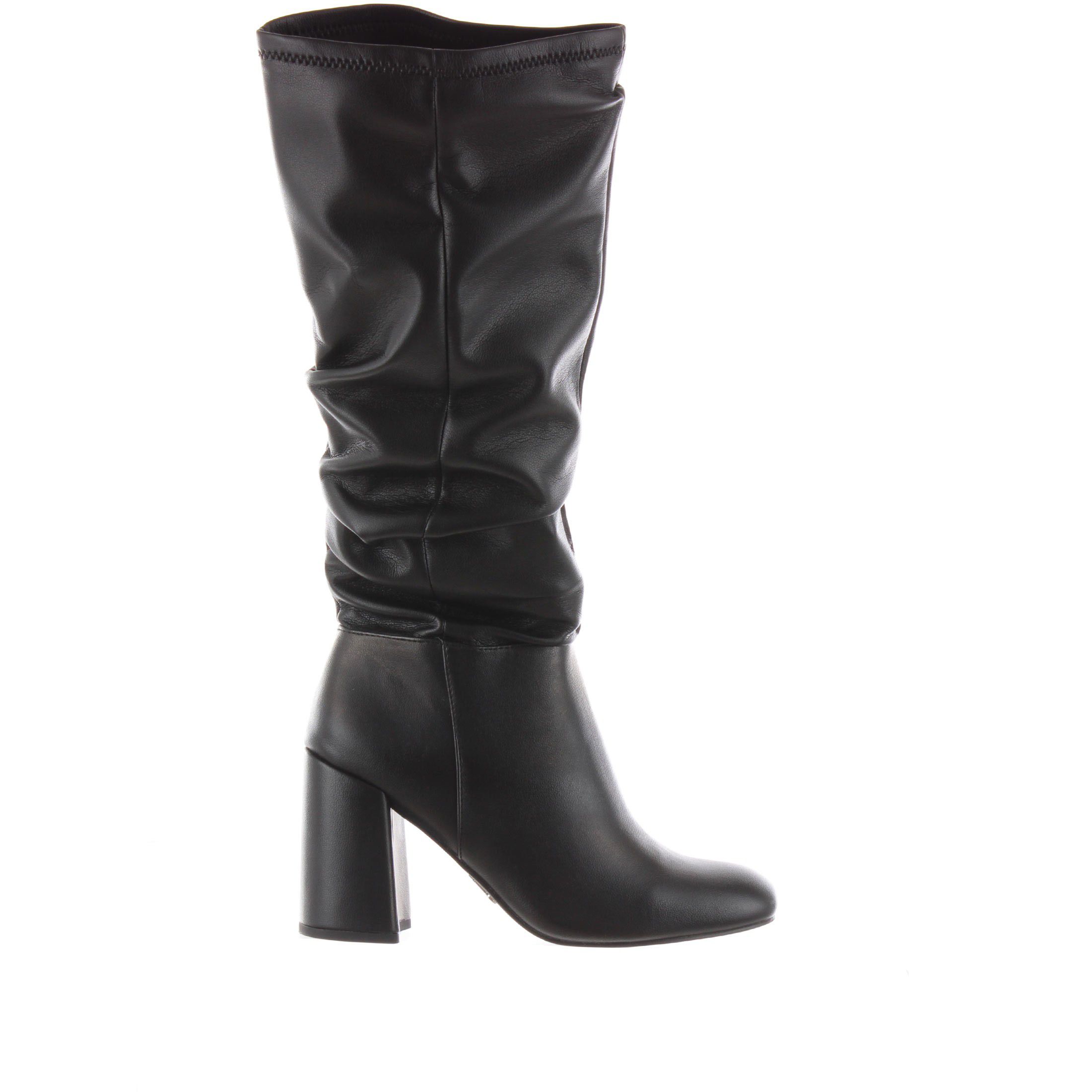 Steve madden stivale in pelle con tacco e gambale morbido da donna