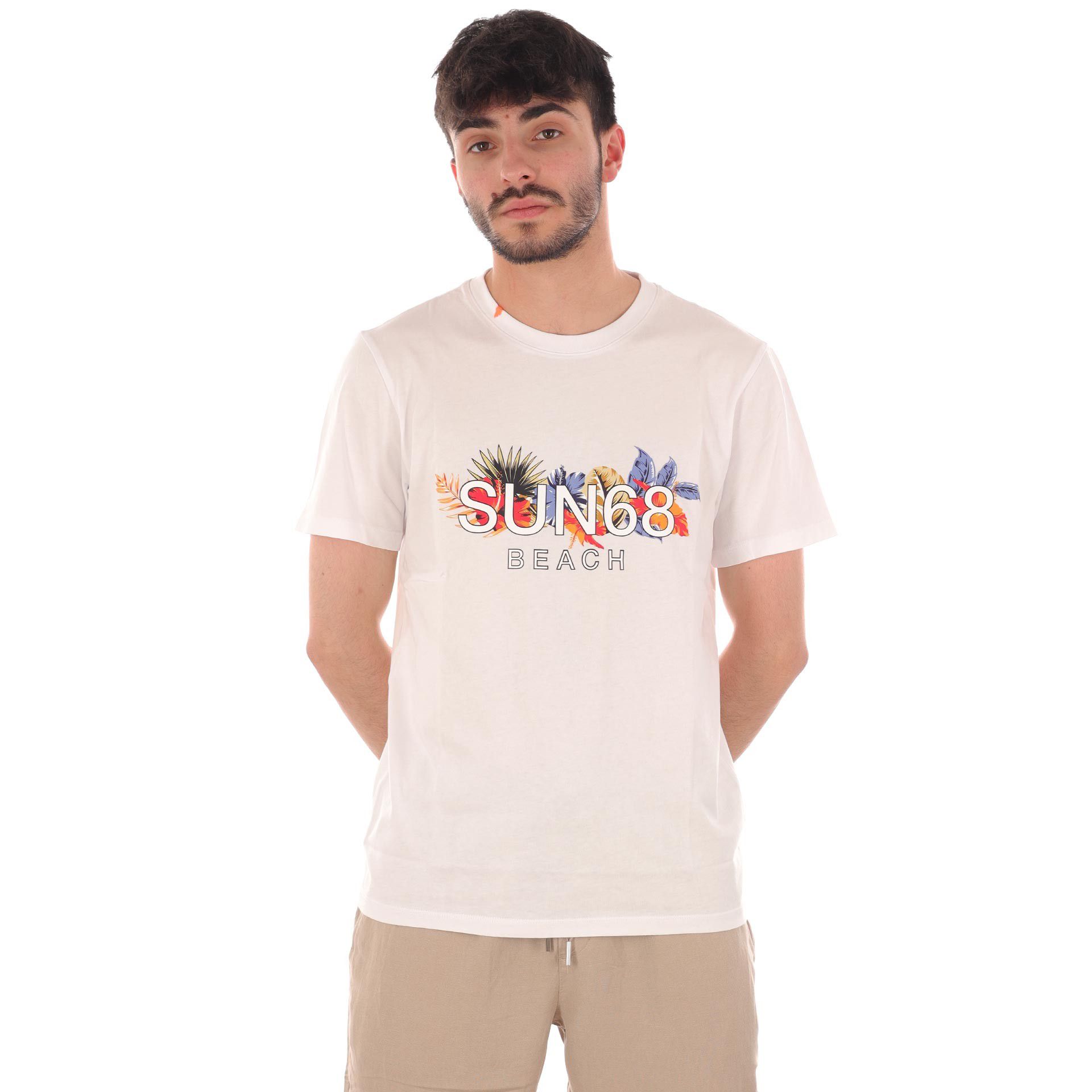 Sun68 t-shirt in cotone con logo sun68 floreale da uomo