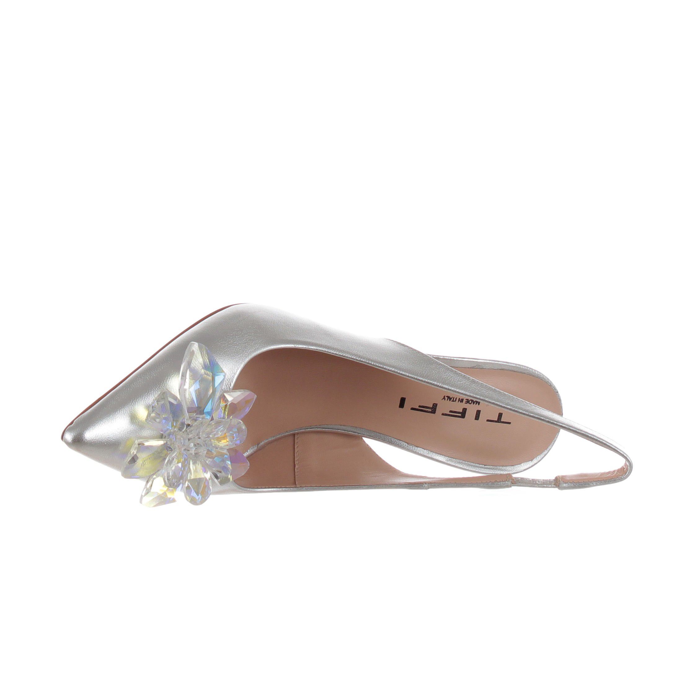 Tiffi décolleté slingback in nappa laminata con fiore da donna