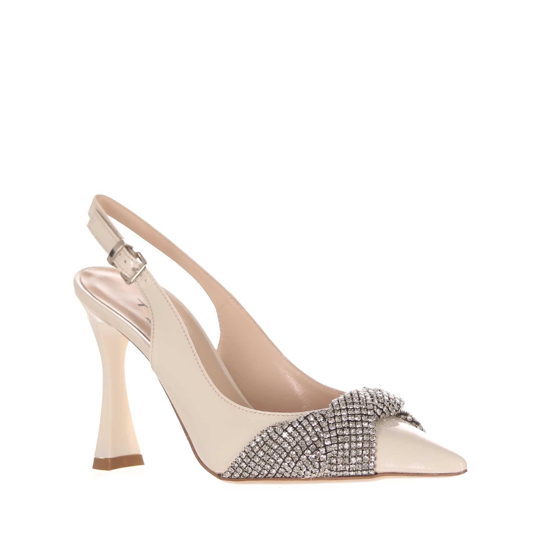 Tiffi décolleté slingback in vernice con fiocco strass da donna