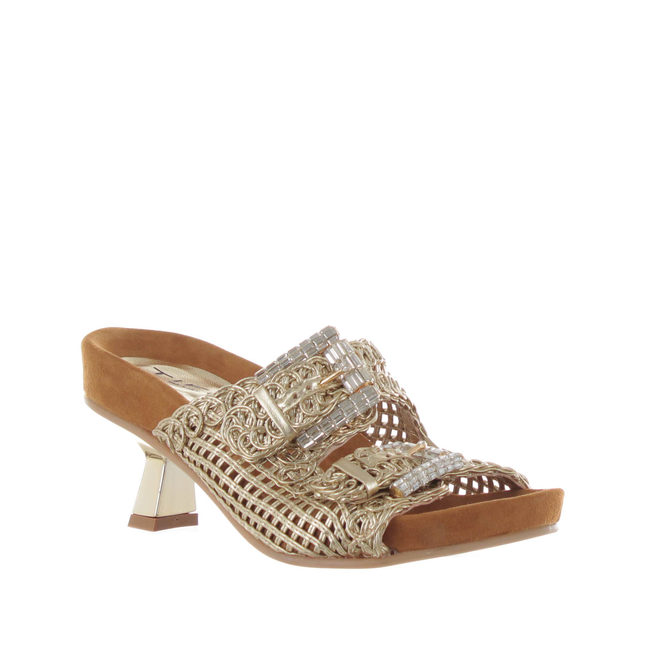 Tiffi sabot in pelle intrecciata con fibbie gioiello da donna