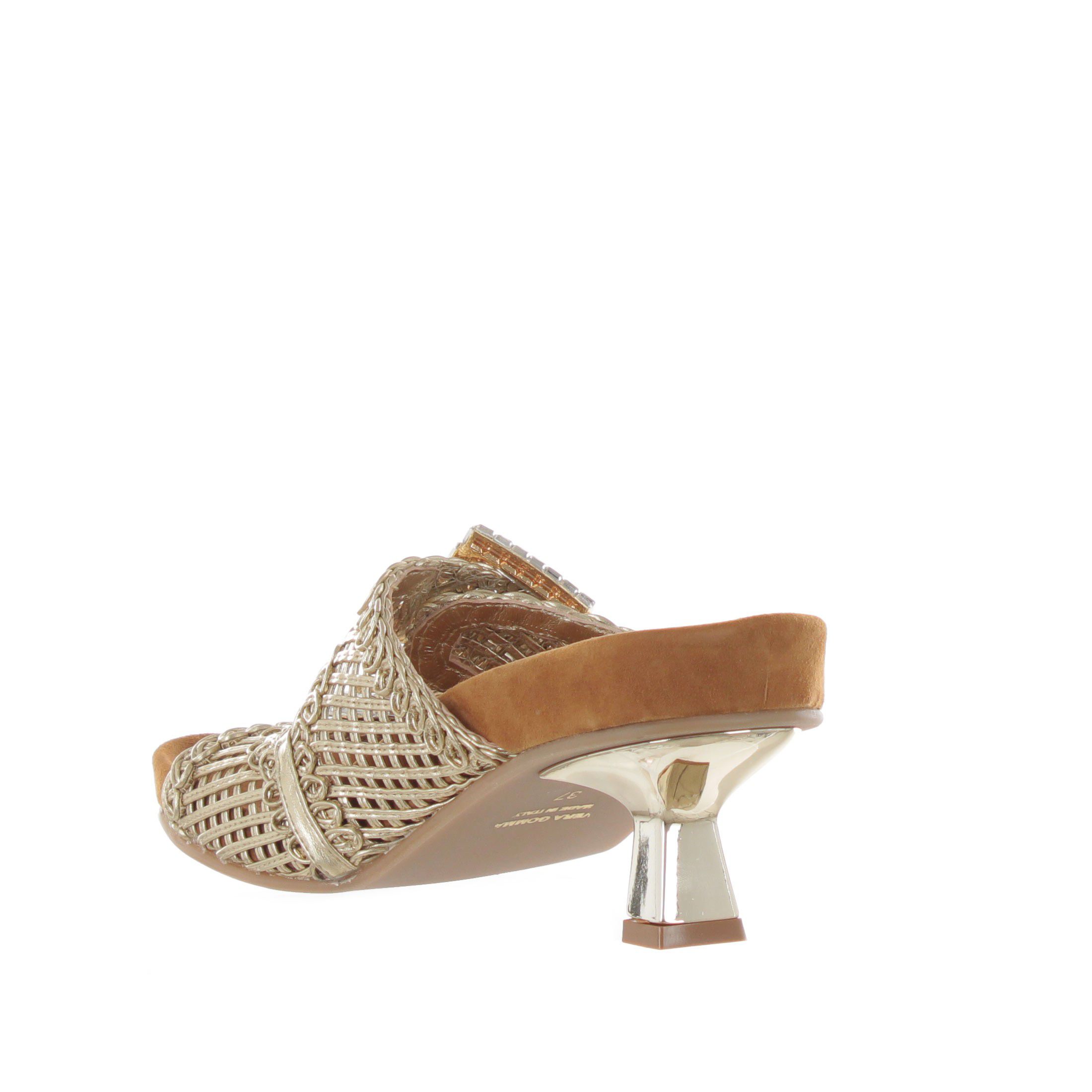 Tiffi sabot in pelle intrecciata con fibbie gioiello da donna
