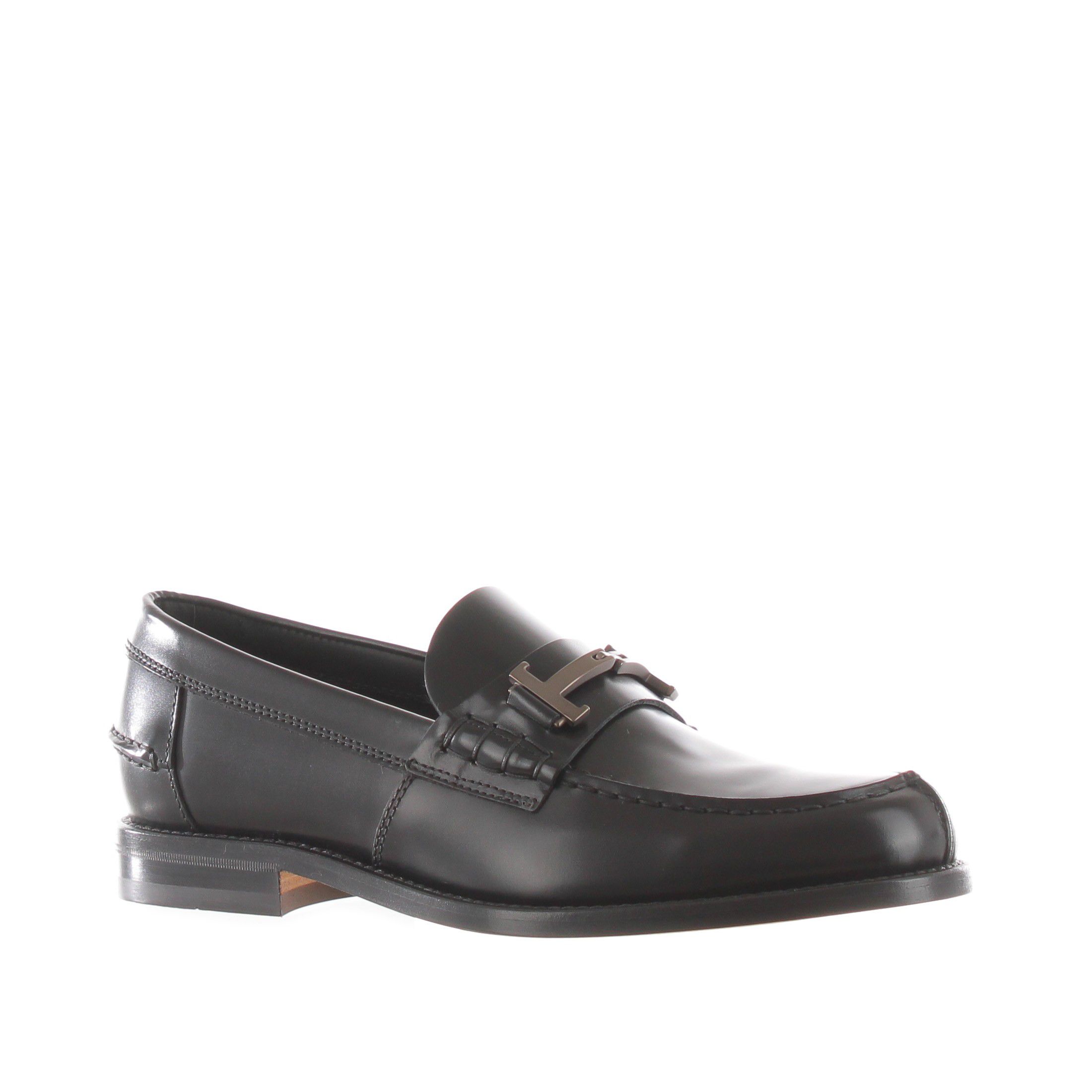 Tod's mocassino in pelle con accessorio double t da uomo