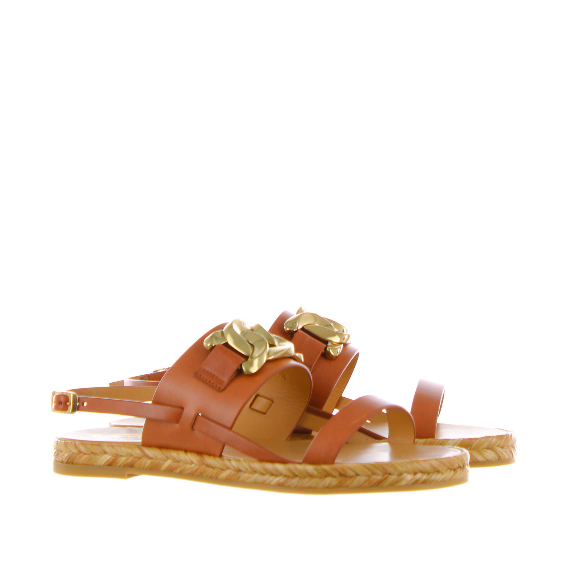 Tod's sandalo in pelle con fondo in rafia da donna