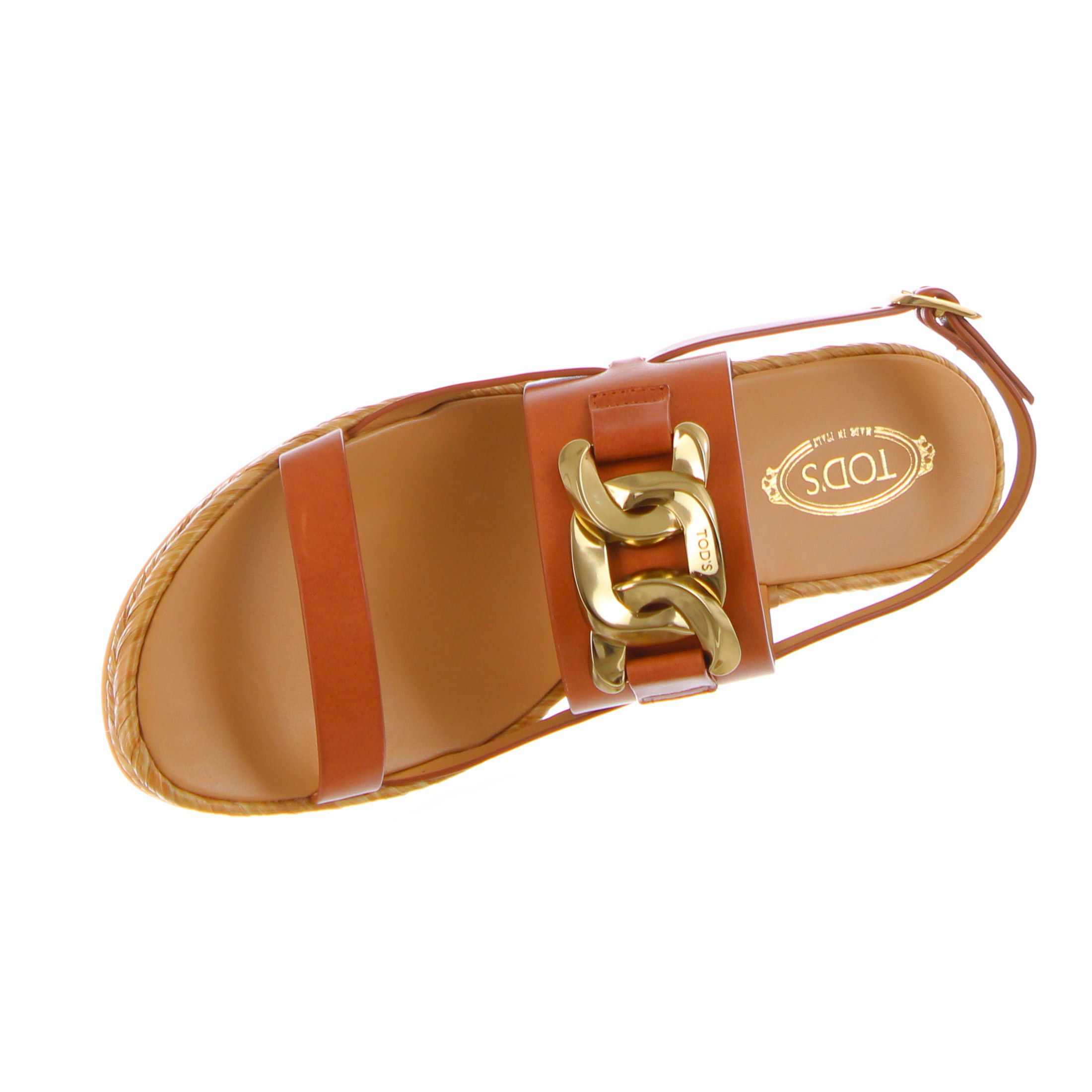 Tod's sandalo in pelle con fondo in rafia da donna