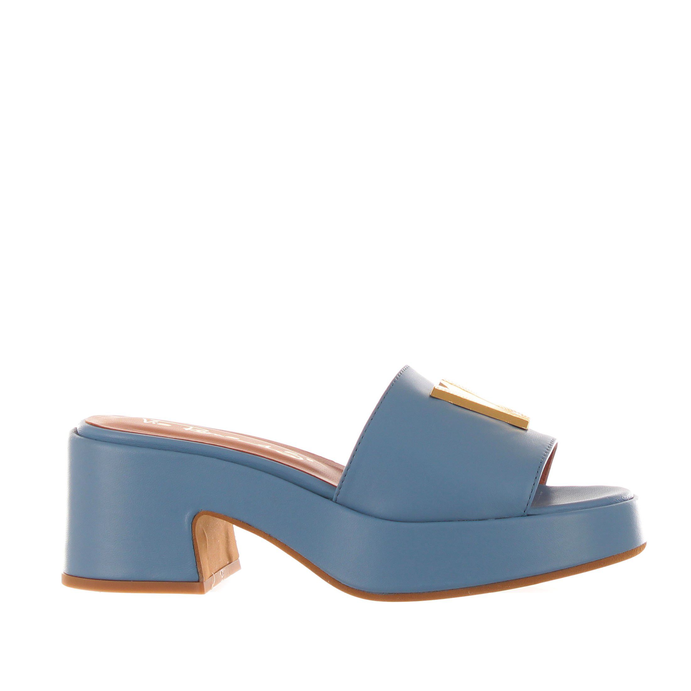 Via roma 15 sabot in pelle con logo metallico da donna