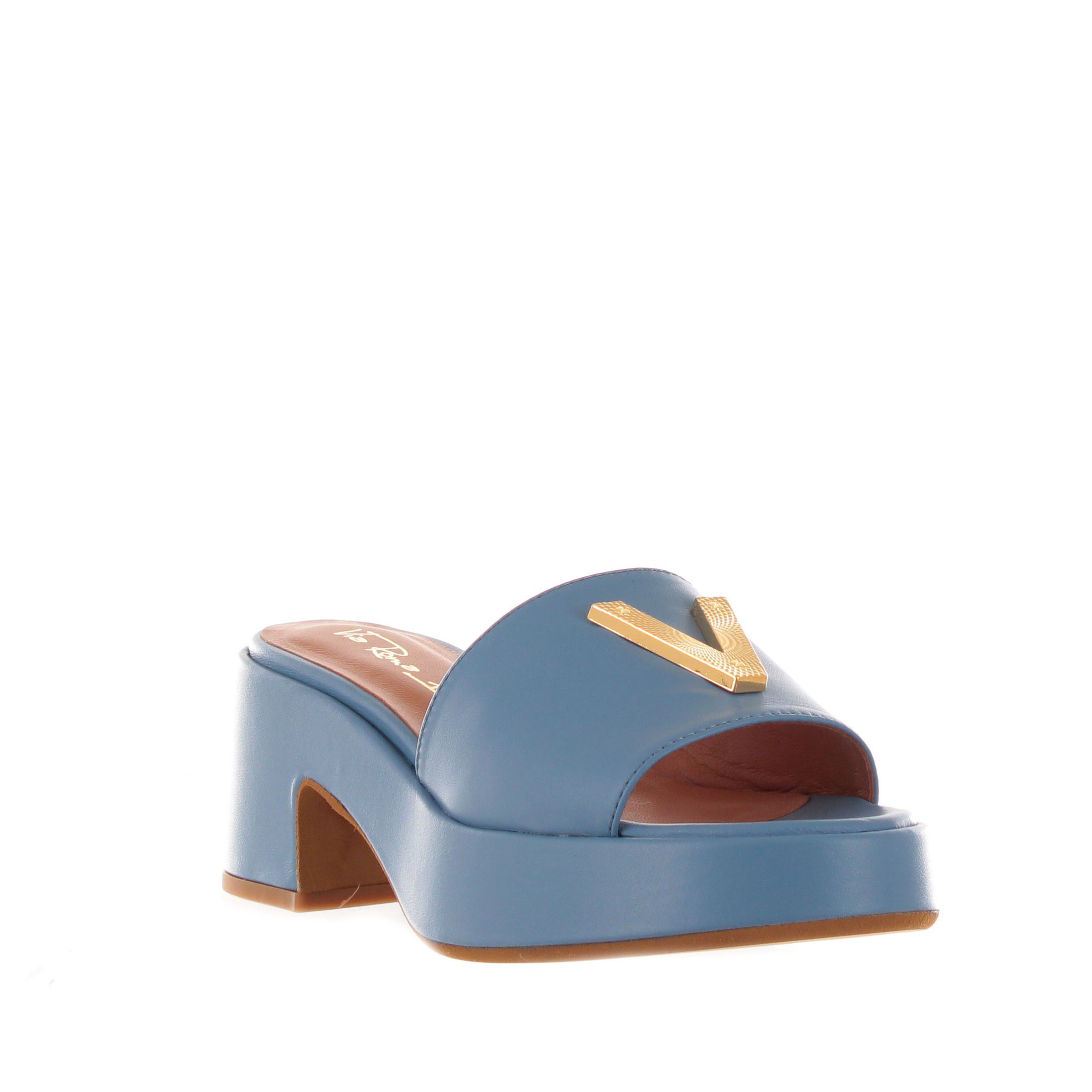 Via roma 15 sabot in pelle con logo metallico da donna