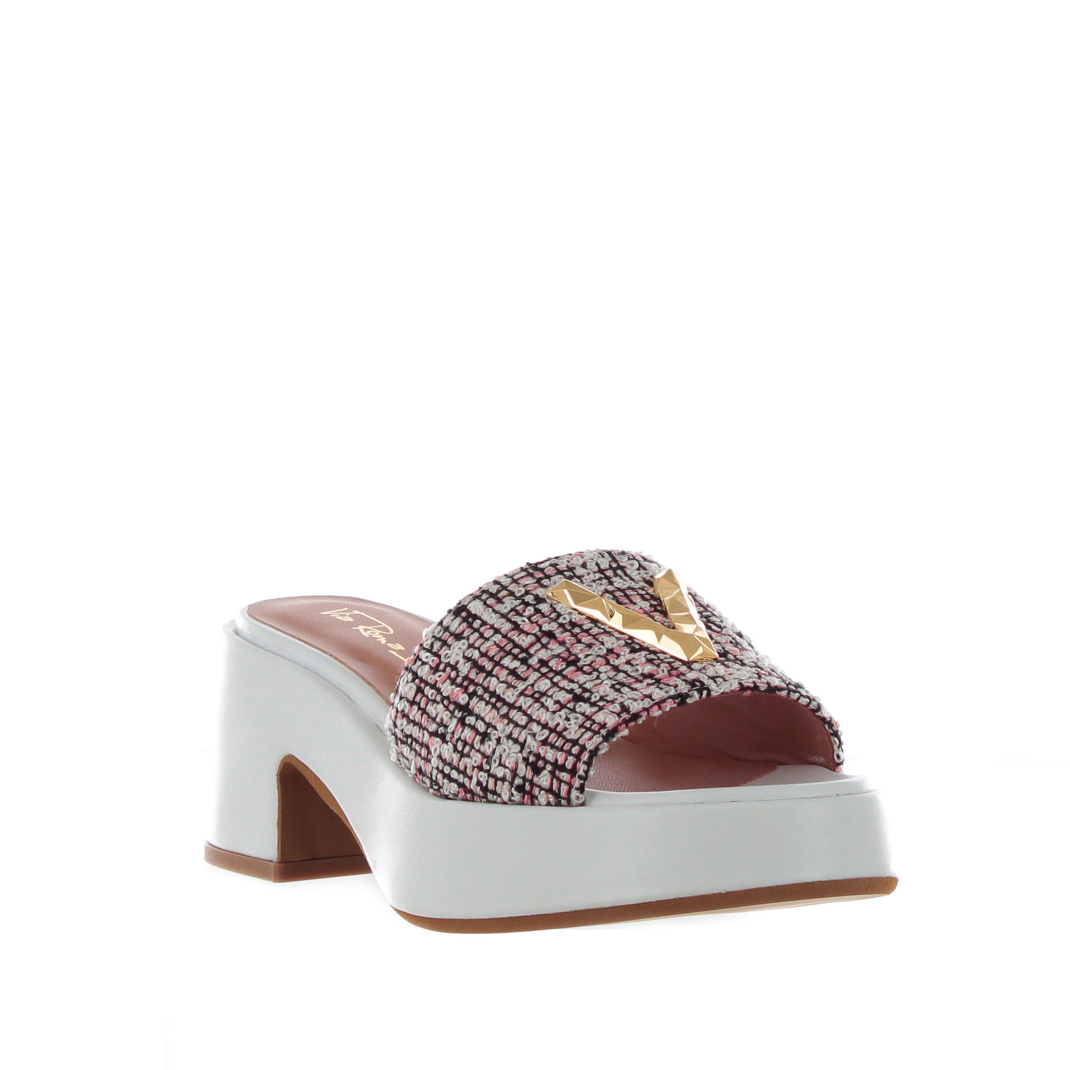 Via roma 15 sabot in tessuto con logo metallico da donna