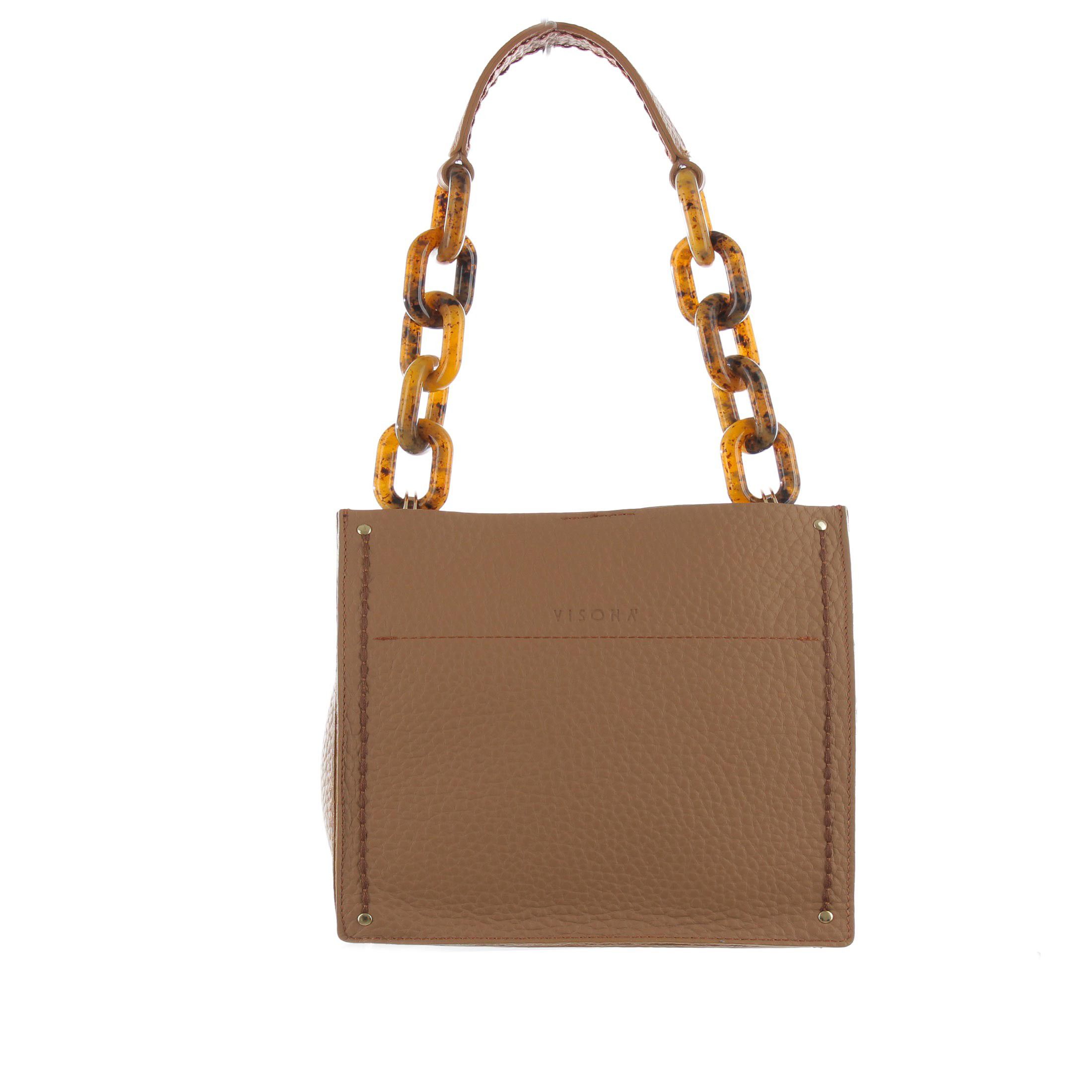 Visonà borsa a mano ambra in pelle con grana da donna