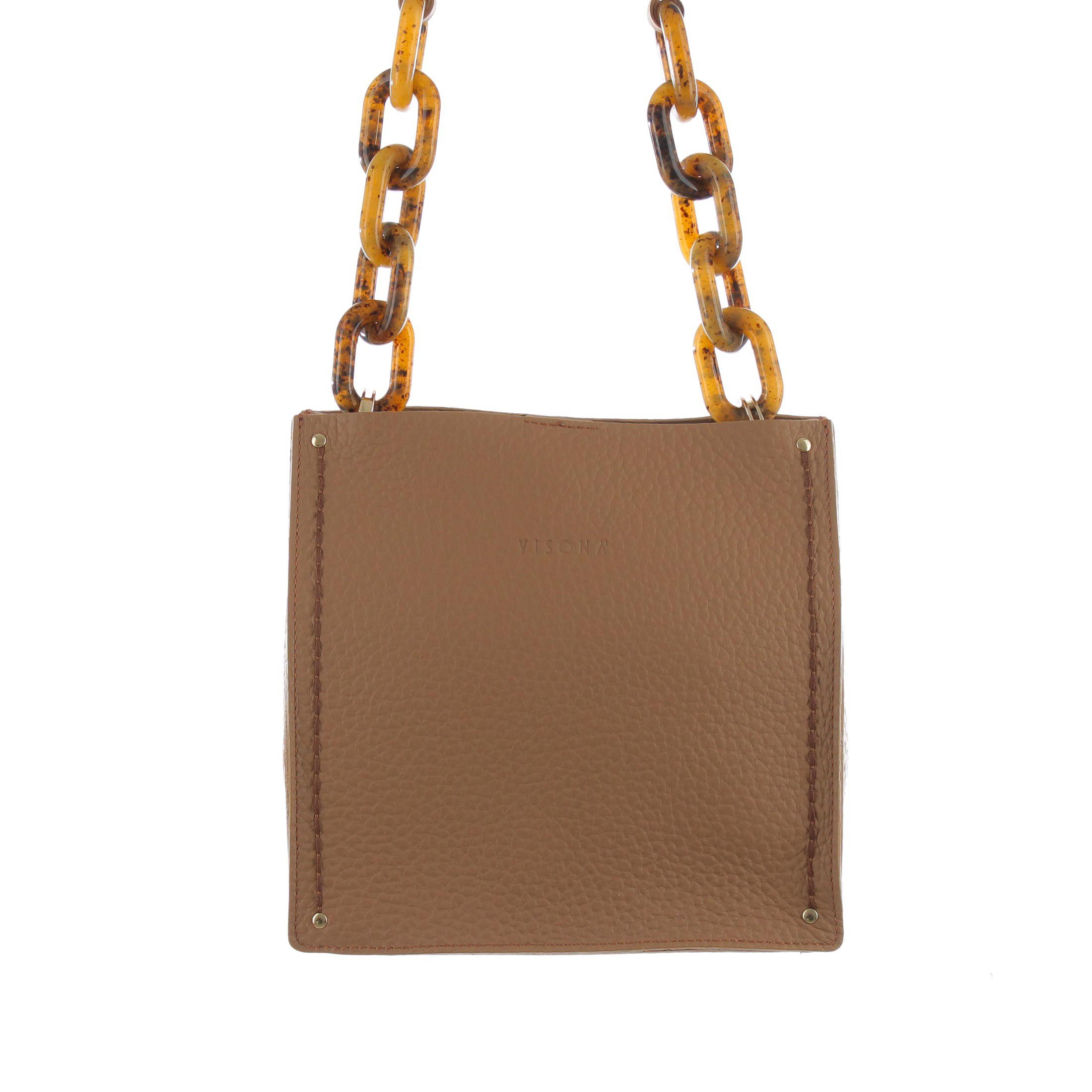 Visonà borsa a mano ambra in pelle con grana da donna